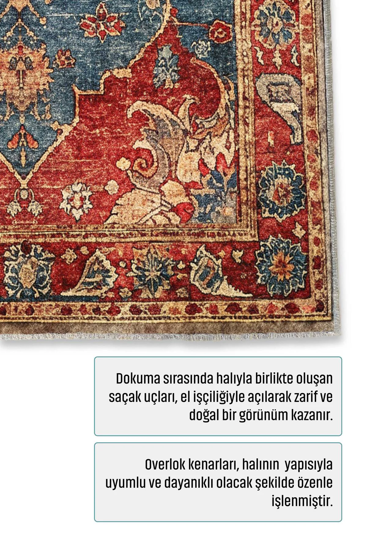 Tasarım Kırmızı Mavi Şönil Halı Kilim Yolluk Kaymaz Yıkanabilir S