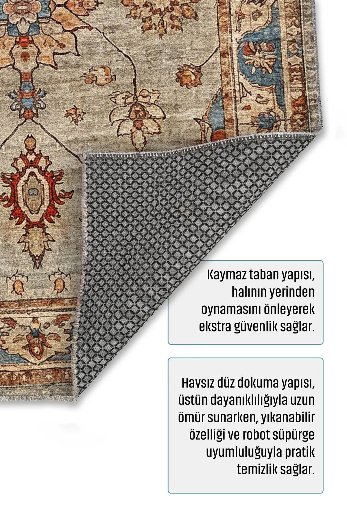 Tasarım Sultani Bej Şönil Halı Kilim Yolluk Kaymaz Yıkanabilir Sa