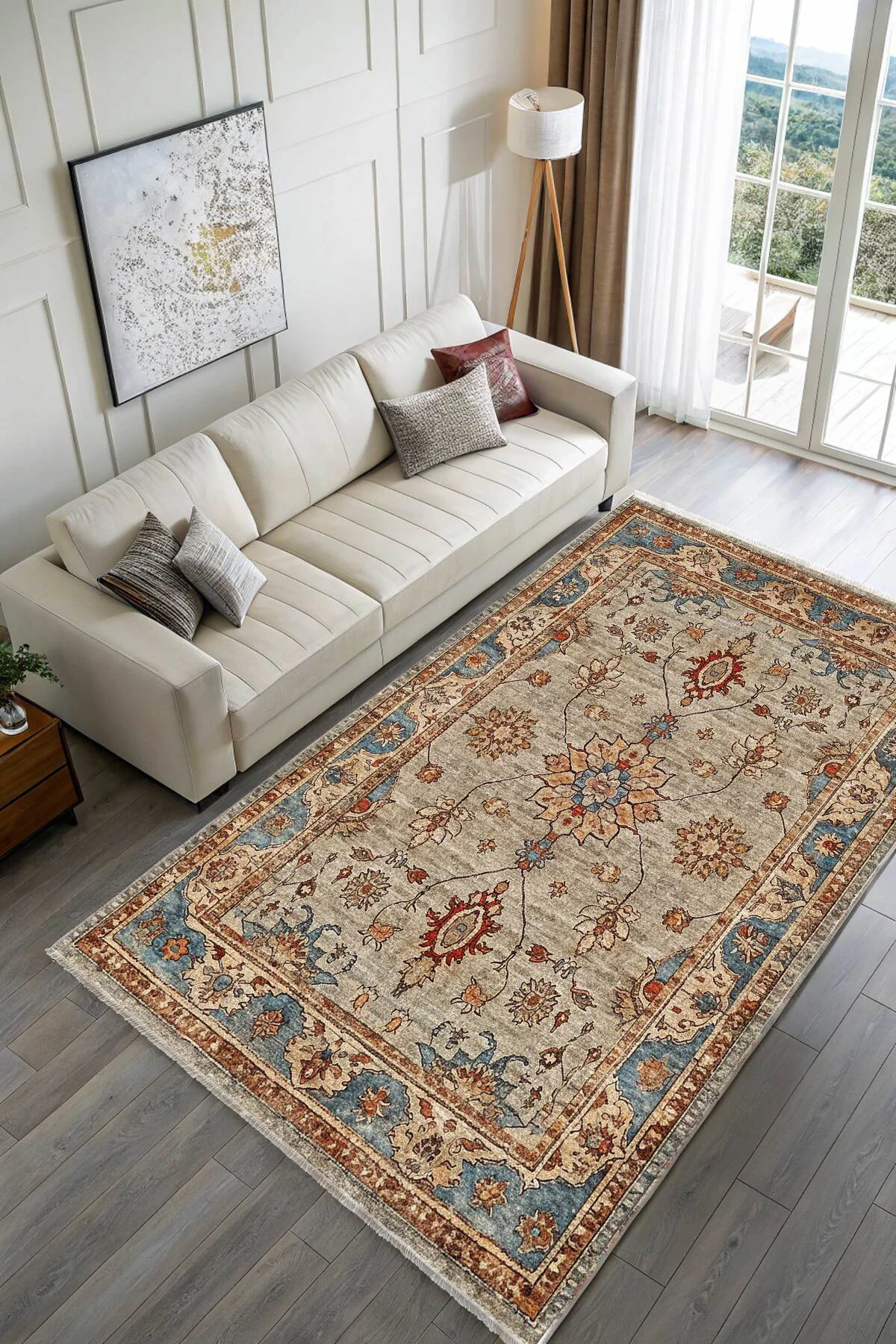 Tasarım Sultani Bej Şönil Halı Kilim Yolluk Kaymaz Yıkanabilir Sa