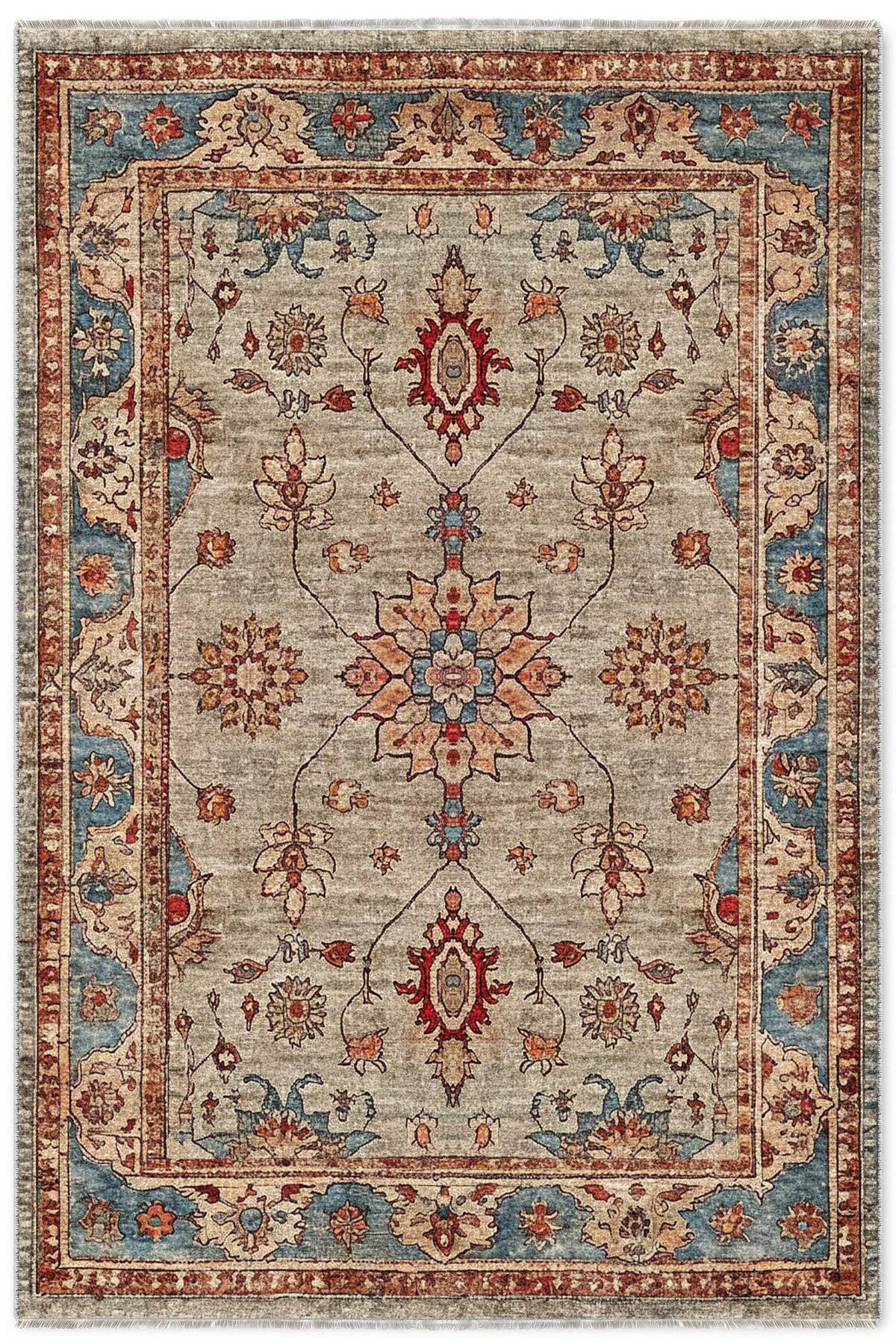 Tasarım Sultani Bej Şönil Halı Kilim Yolluk Kaymaz Yıkanabilir Sa