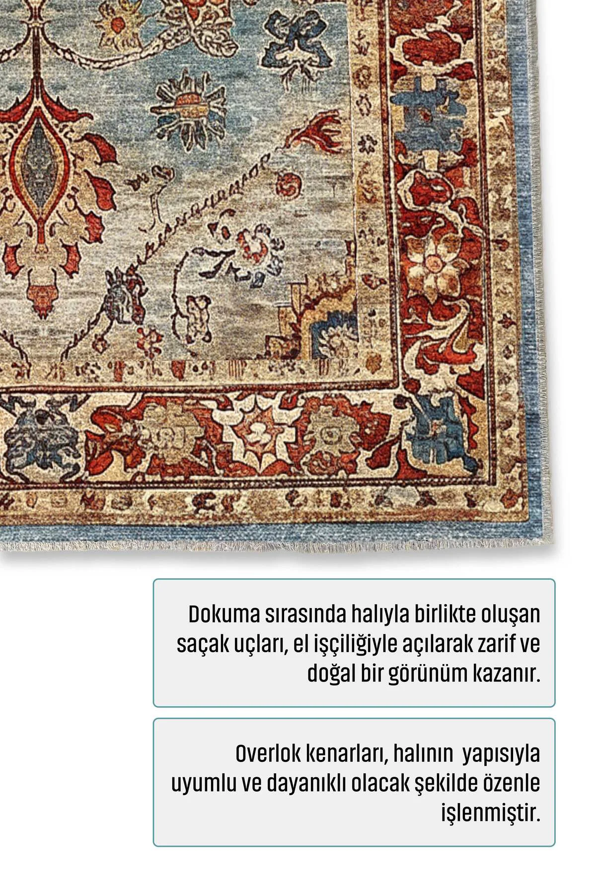 Tasarım Sultani Mavi Şönil Halı Kilim Yolluk Kaymaz Yıkanabilir S