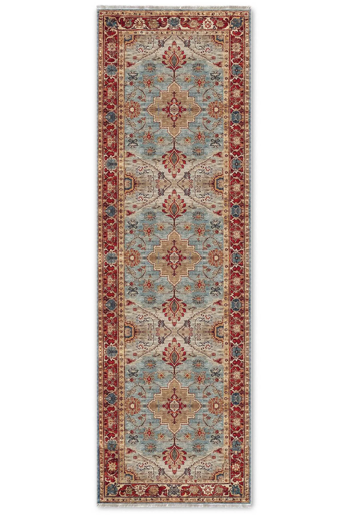 Tasarım Sultani Mavi Şönil Halı Kilim Yolluk Kaymaz Yıkanabilir S