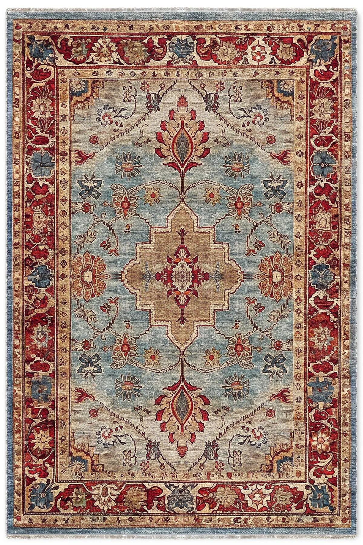 Tasarım Sultani Mavi Şönil Halı Kilim Yolluk Kaymaz Yıkanabilir S