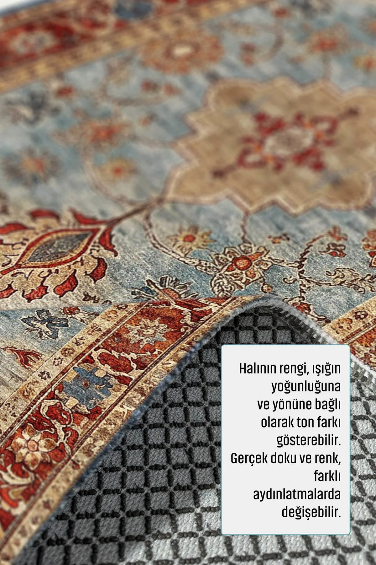 Tasarım Sultani Mavi Şönil Halı Kilim Yolluk Kaymaz Yıkanabilir S