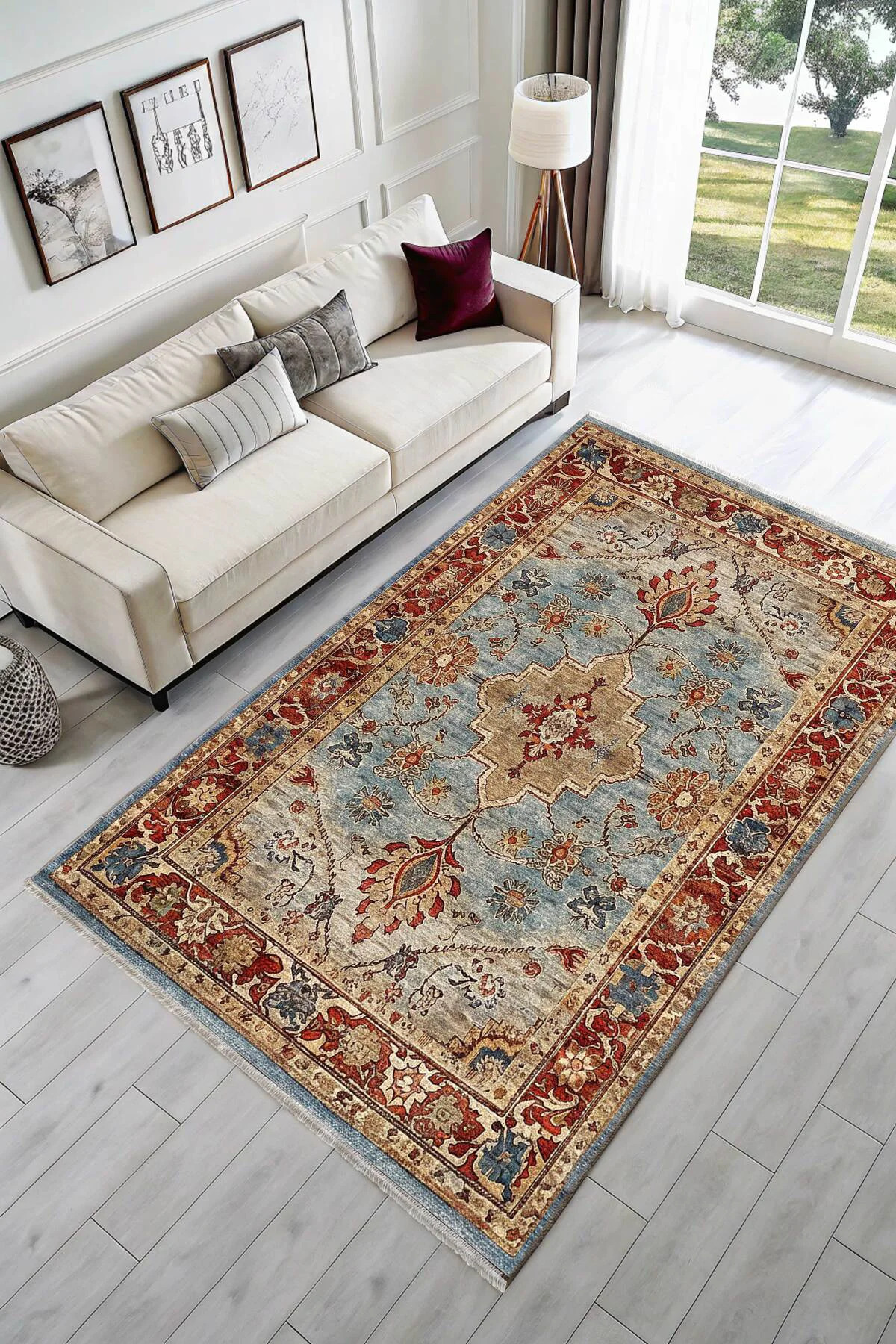 Tasarım Sultani Mavi Şönil Halı Kilim Yolluk Kaymaz Yıkanabilir S