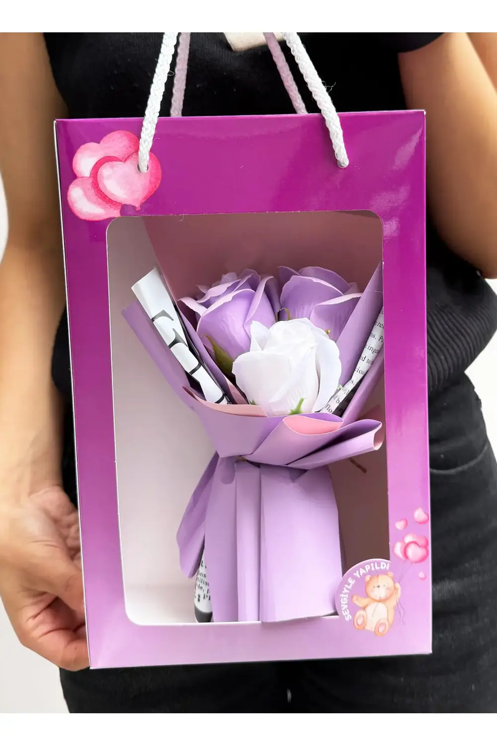 Taşıma Kutusunda Mor Temalı Buket - Kadına Hediye - Cicek Hediye