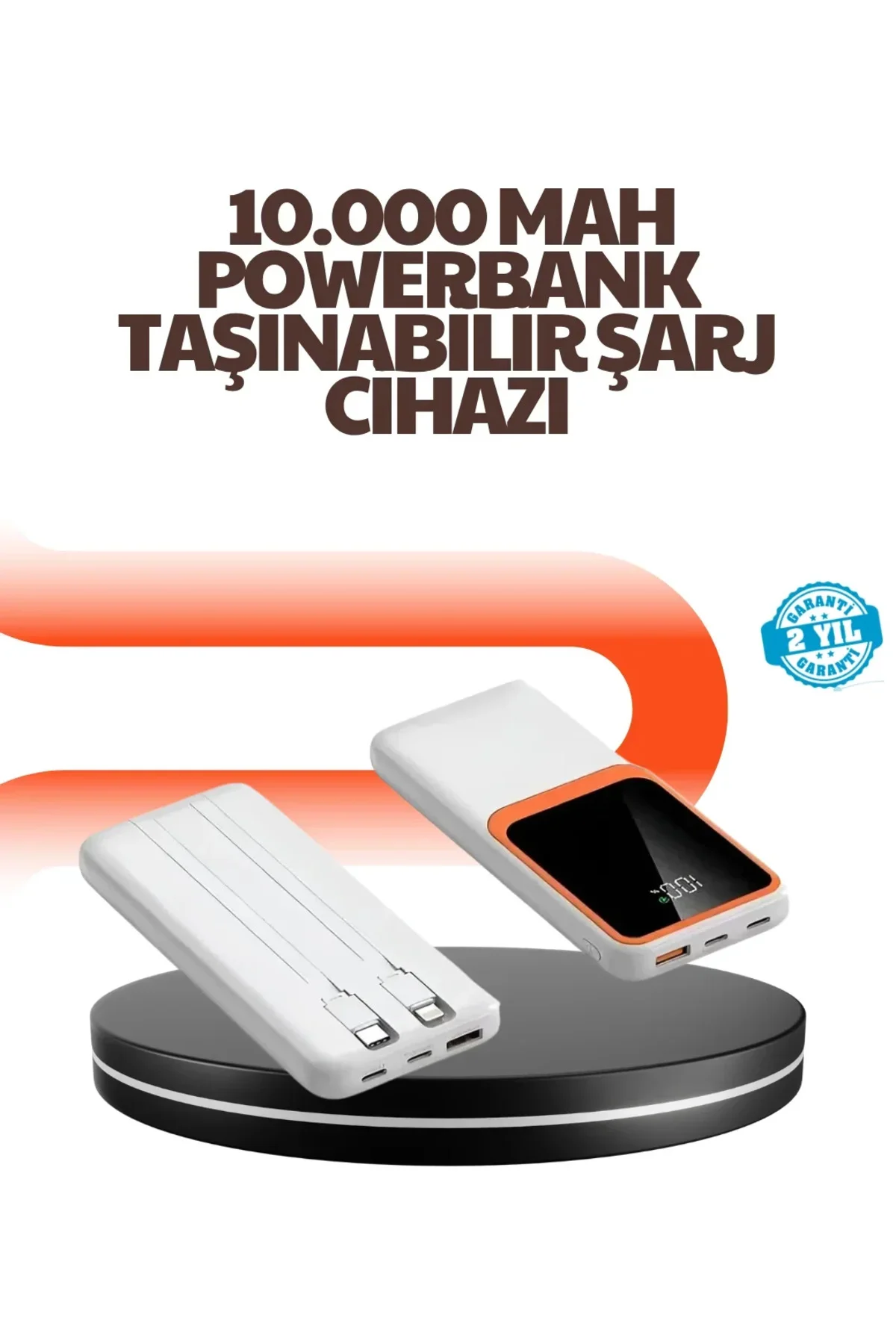 Taşınabilir 10000 mAh Powerbank Dijital Göstergeli, Type-C ve USB Çıkışlı