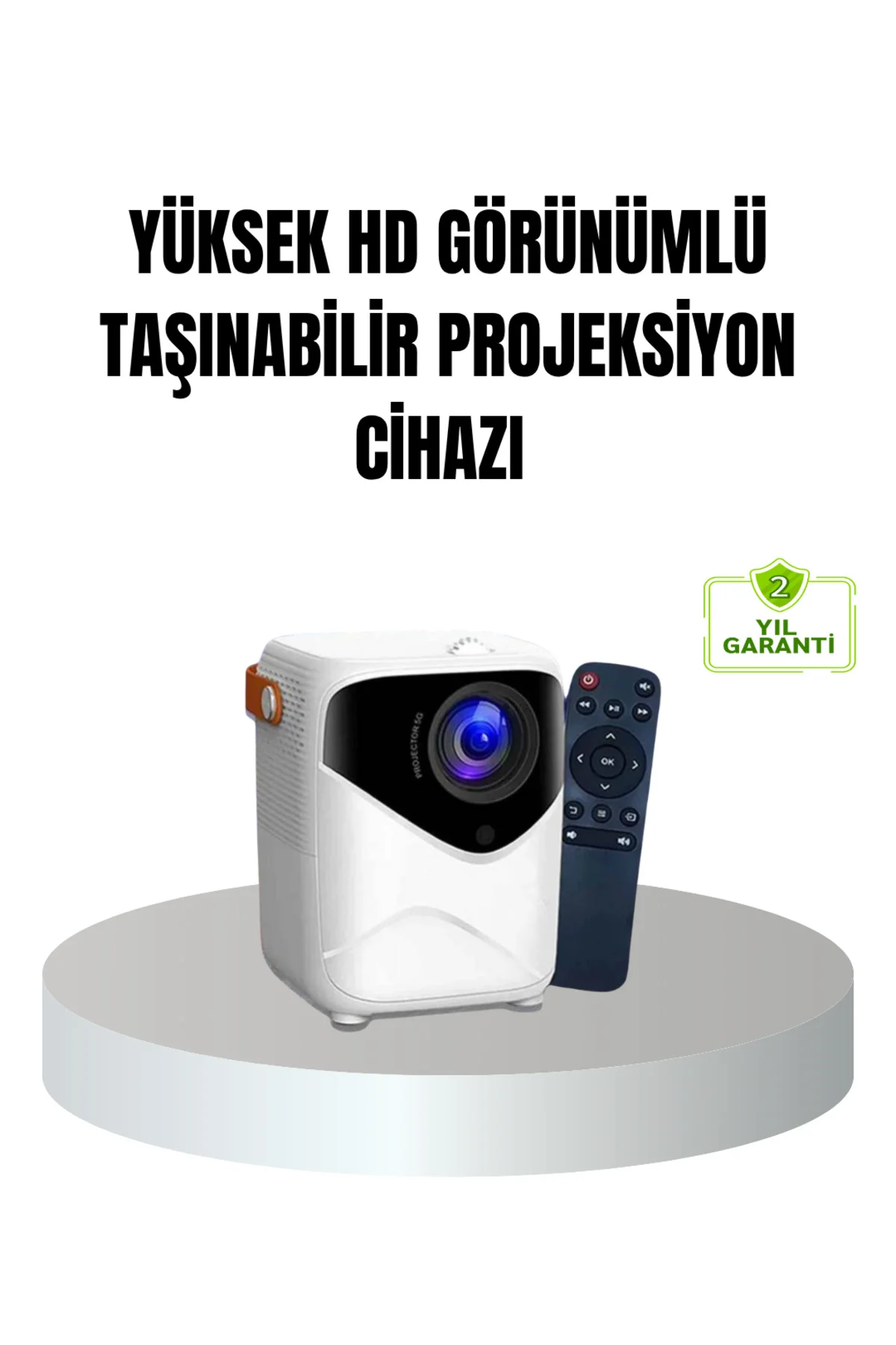 Taşınabilir 1080P HD Akıllı Projektör – 64GB Dahili Hafıza, 2GB RAM, Uzaktan Kumandalı