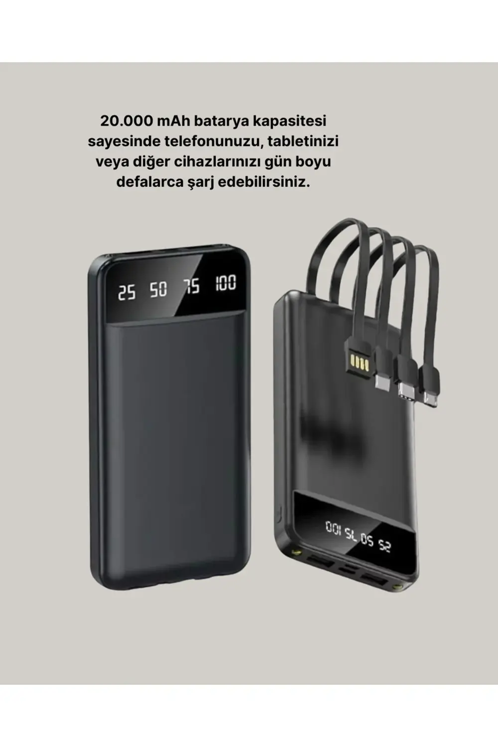 Taşınabilir 20.000 mAh Hızlı Şarj Powerbank 4 Çıkışlı