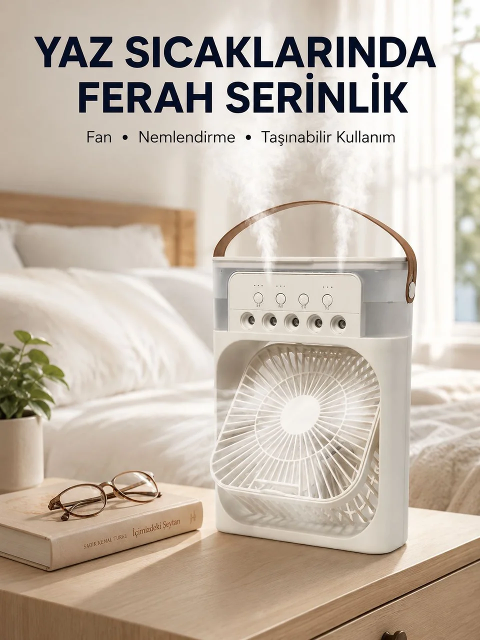Taşınabilir 3'ü 1 Arada Mini Fan Nemlendirici + Soğutucu + Gece Lambası Yeni Nesil - Lisinya
