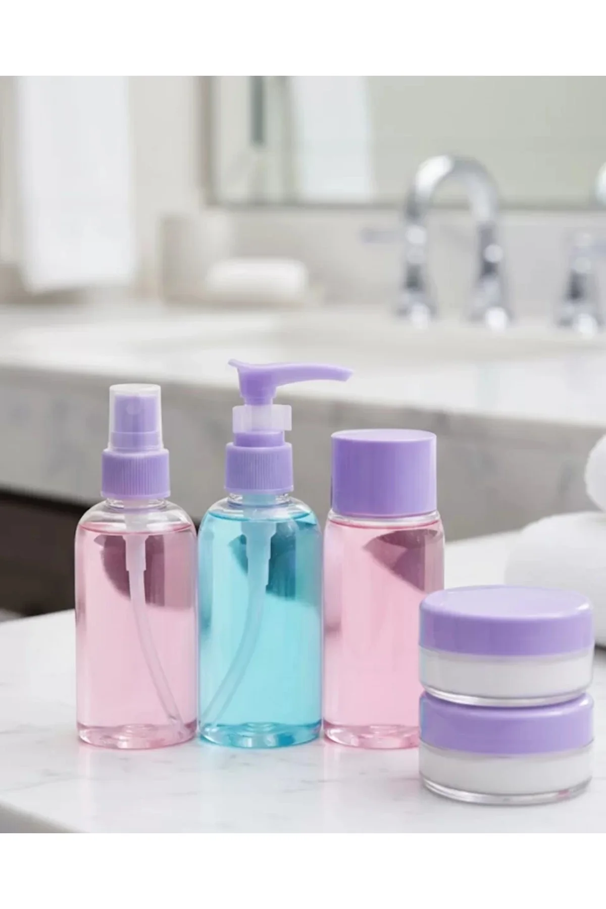 Taşınabilir 5’li Seyahat Banyo Seti Şeffaf Kozmetik Kapları