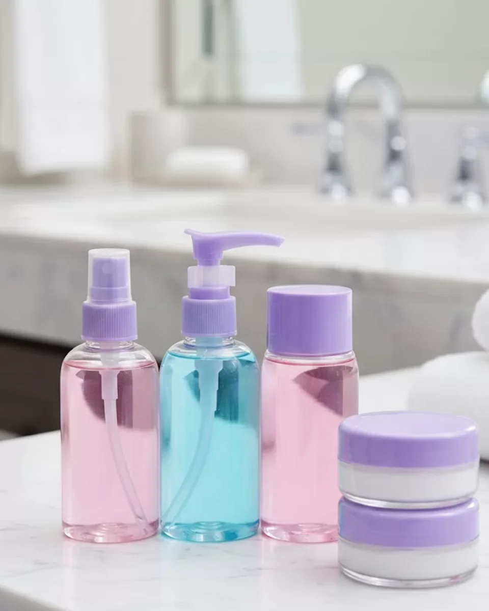 Taşınabilir 5’li Seyahat Banyo Seti Şeffaf Kozmetik Kapları