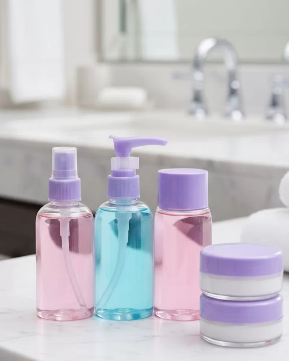 Taşınabilir 5’li Seyahat Banyo Seti Şeffaf Kozmetik Kapları - Lisinya