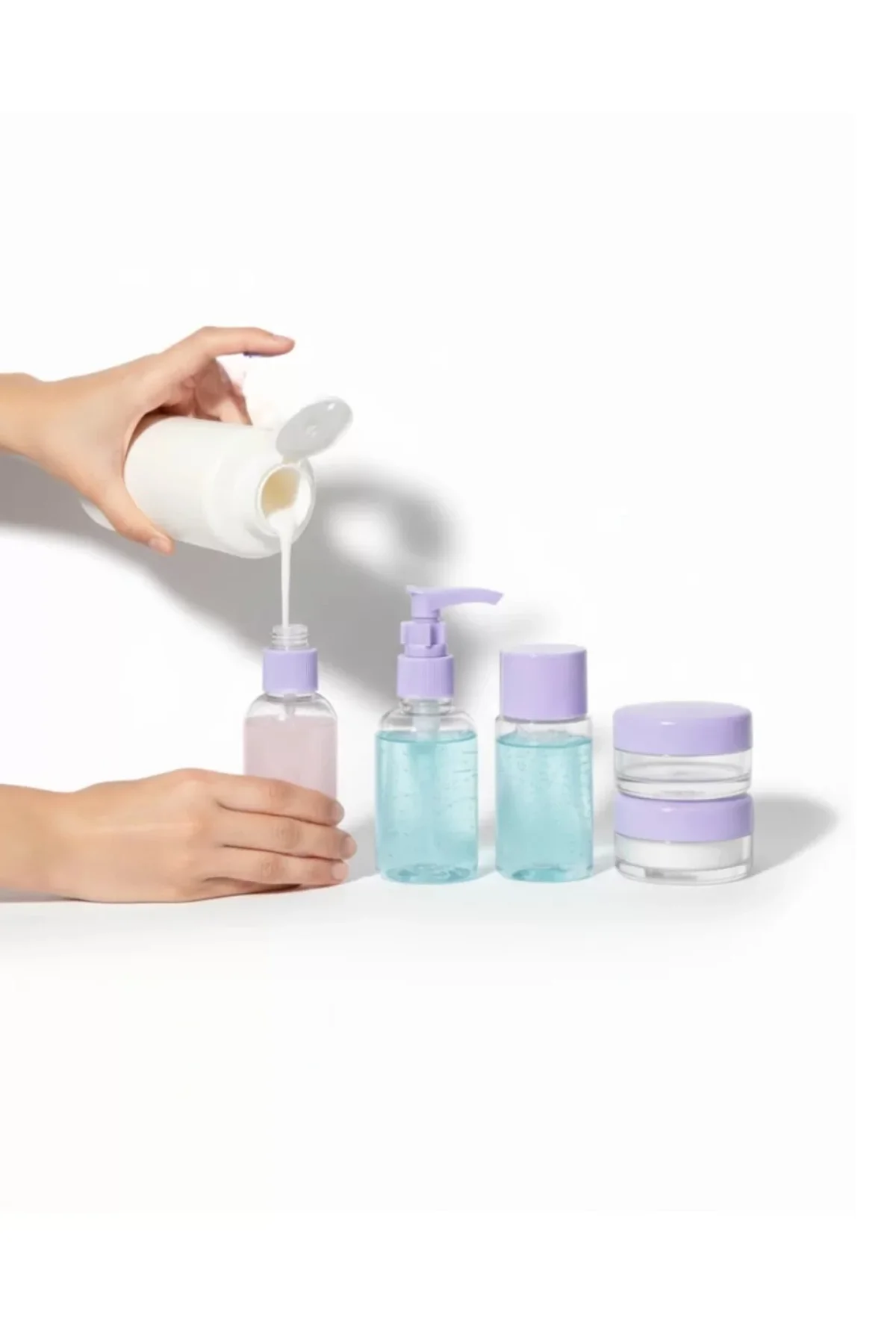 Taşınabilir 5’li Seyahat Banyo Seti Şeffaf Kozmetik Kapları