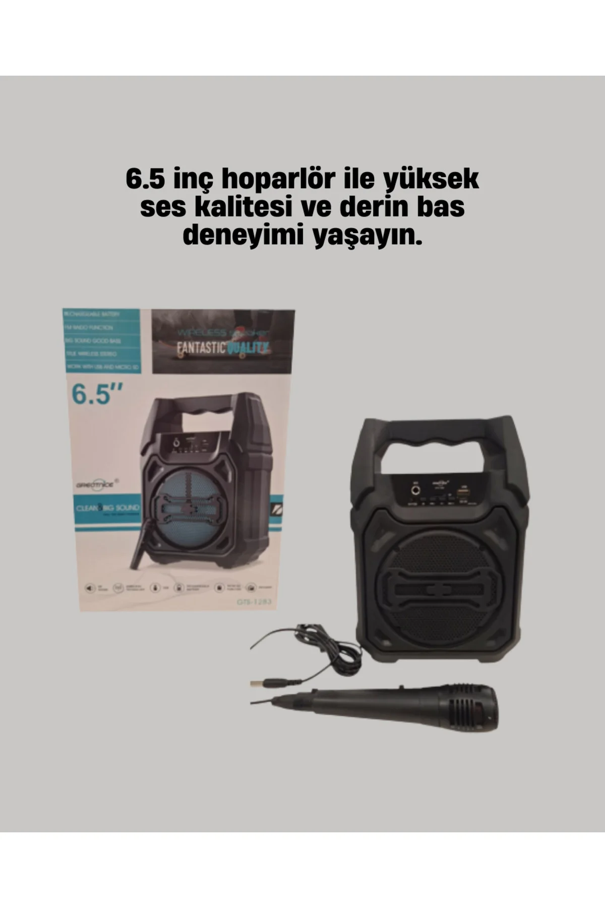 Taşınabilir 6.5” Bluetooth Hoparlör USB TF Kart Mikrofonlu Şarjlı Sistem