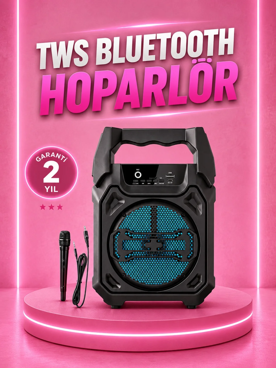 Taşınabilir 6.5” Bluetooth Hoparlör USB TF Kart Mikrofonlu Şarjlı Sistem