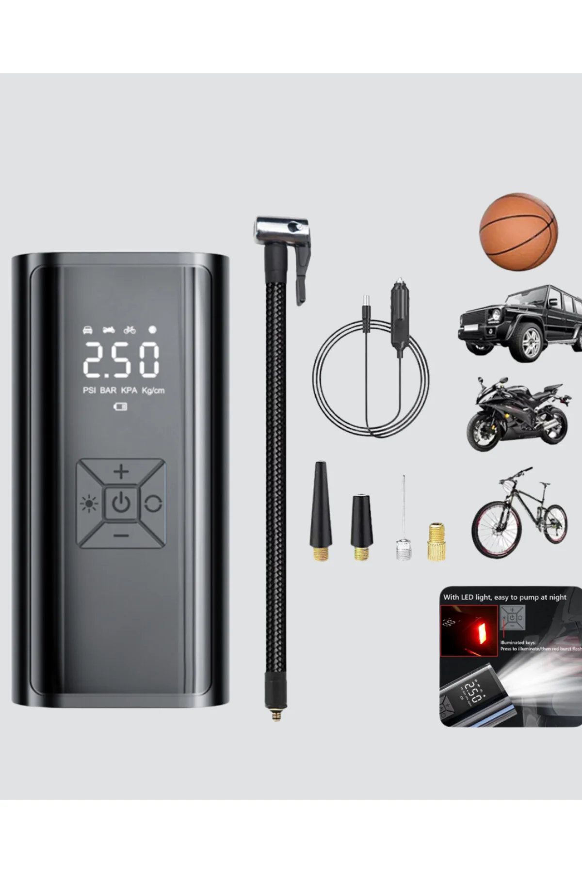 Taşınabilir 80W Kablosuz Lastik Şişirme Pompası Dijital Ekranlı