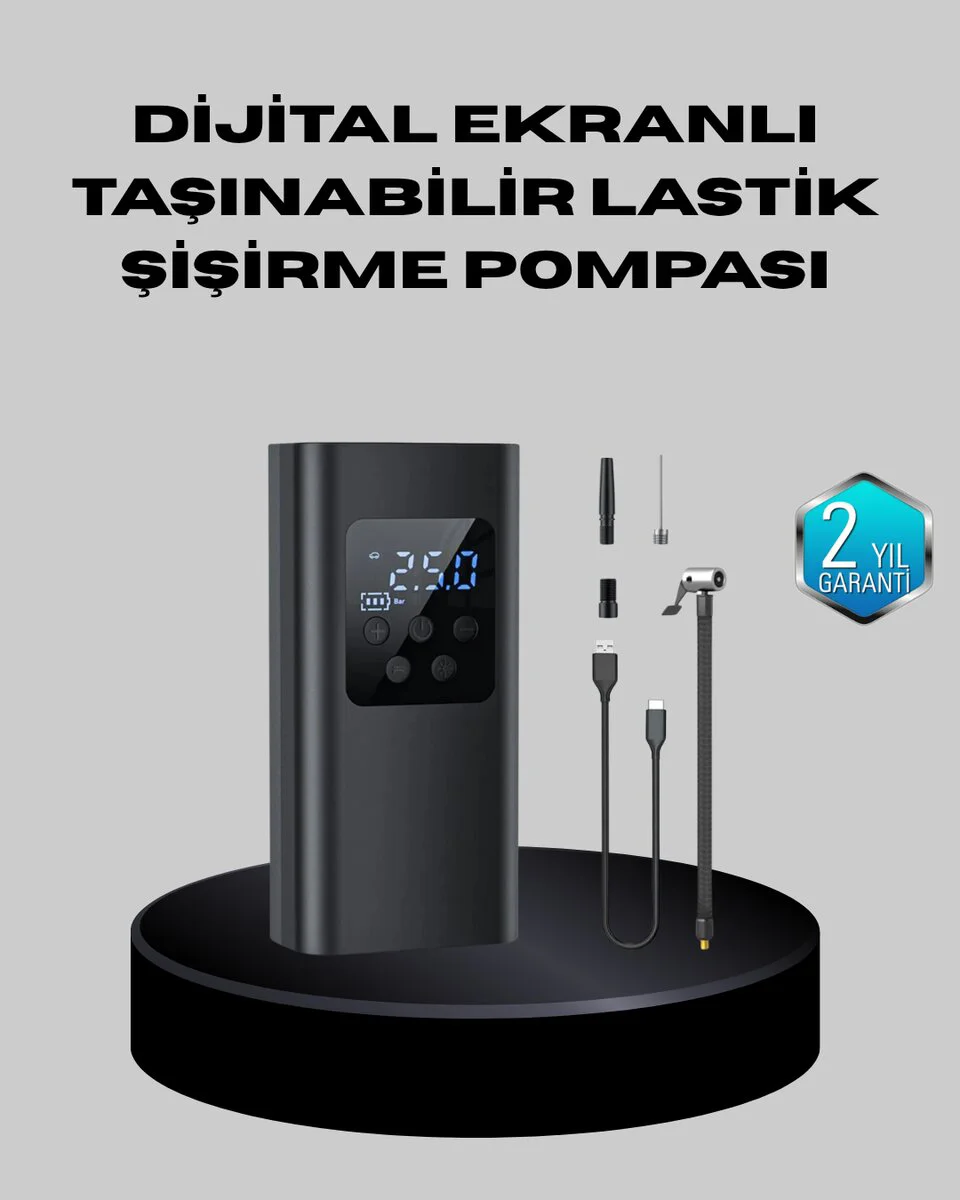 Taşınabilir 80W Kablosuz Lastik Şişirme Pompası Dijital Ekranlı - Güvenli Sürüş