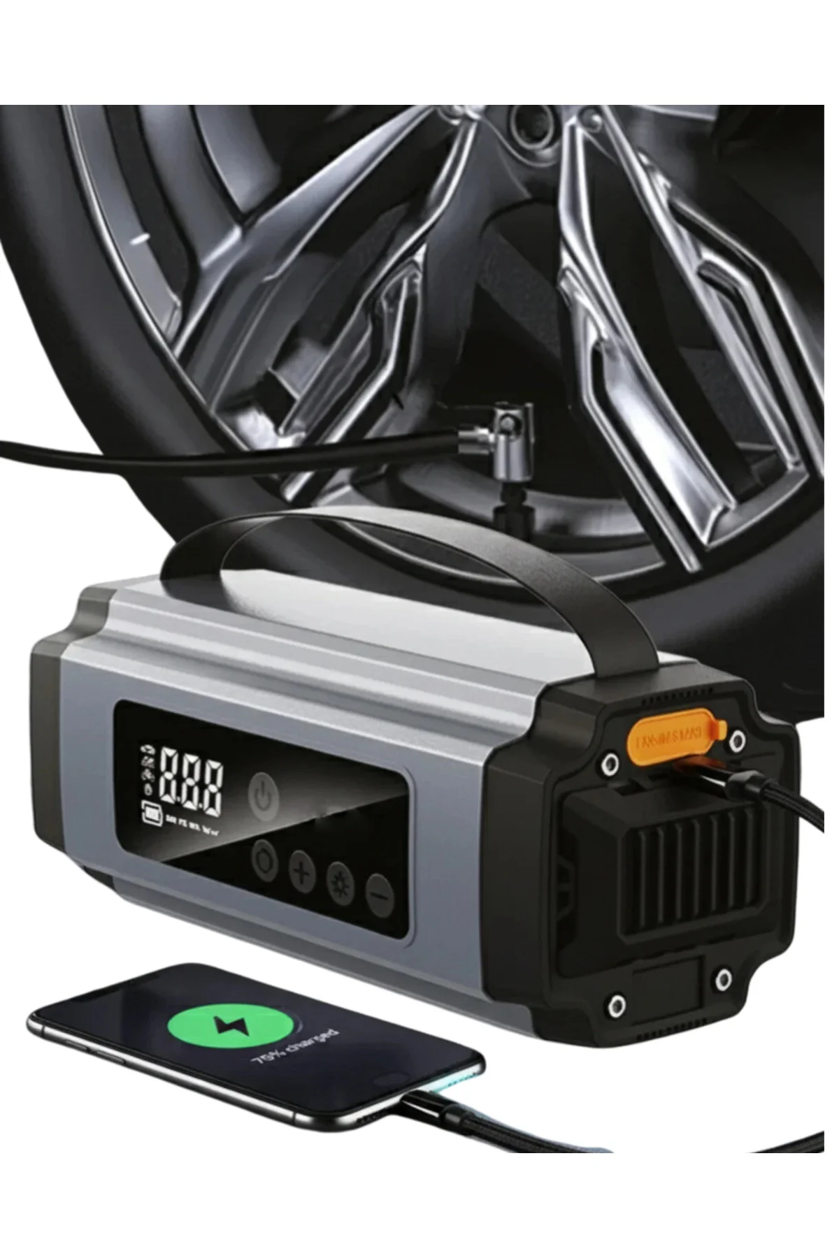 Taşınabilir Akü Takviye Cihazı Dijital Hava Kompresörü Powerbank 