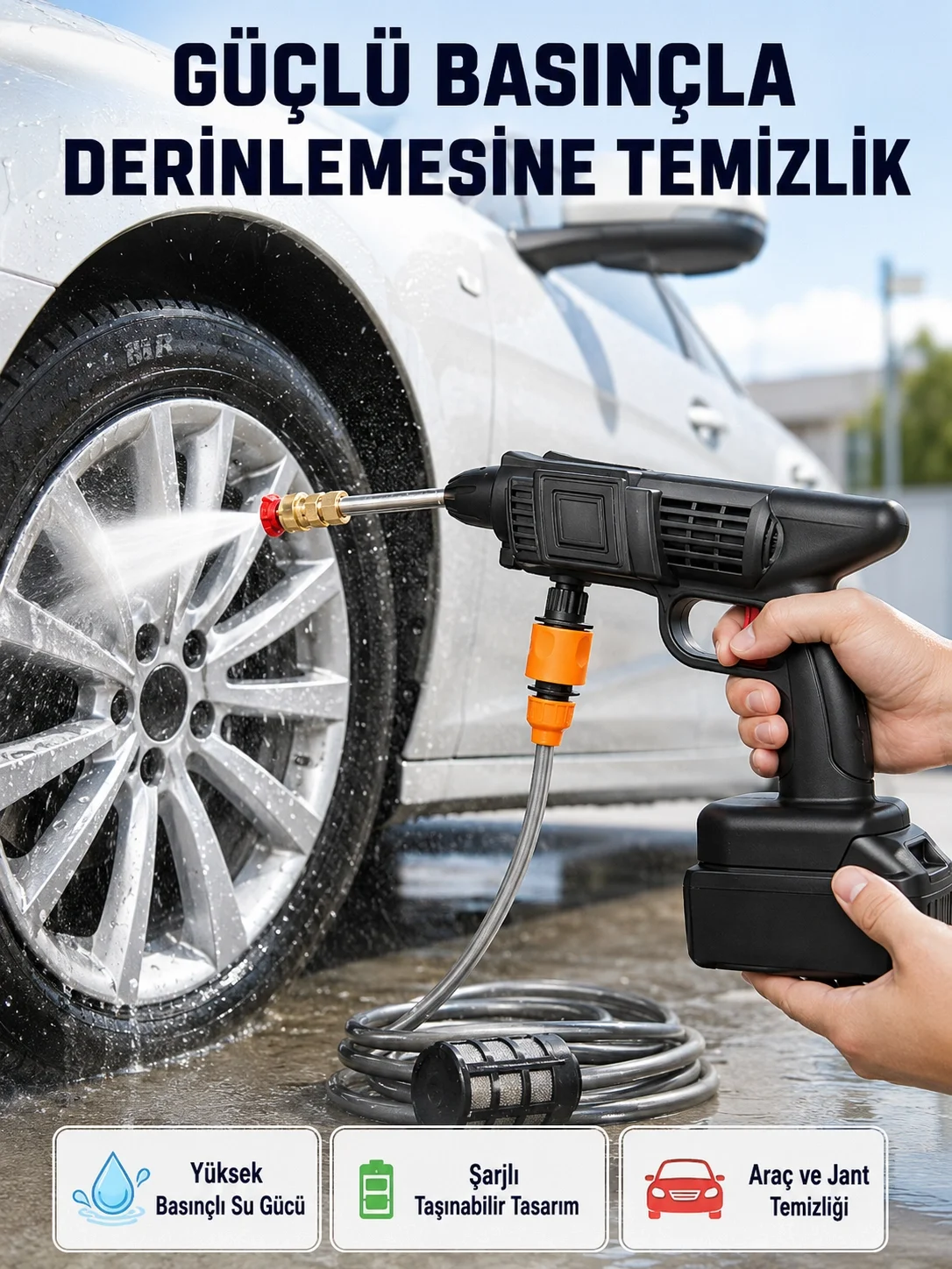 Taşınabilir Akülü Araba Yıkama Makinesi 1.7 MPa Basınçlı ve Ergonomik Tasarımlı