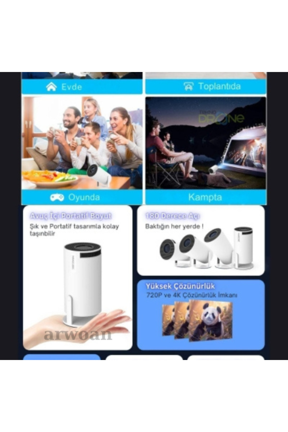 Arwoan Taşinabilir Android Projeksiyon En Güncel Versiyon Wifi Destekli