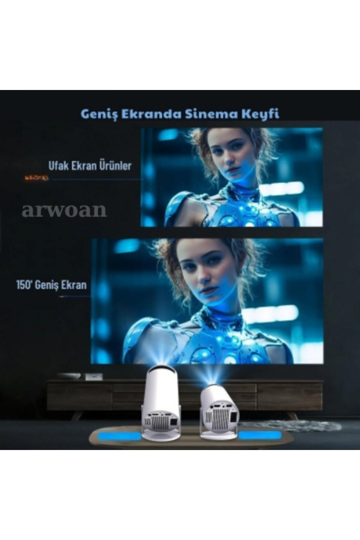 Arwoan Taşinabilir Android Projeksiyon En Güncel Versiyon Wifi Destekli