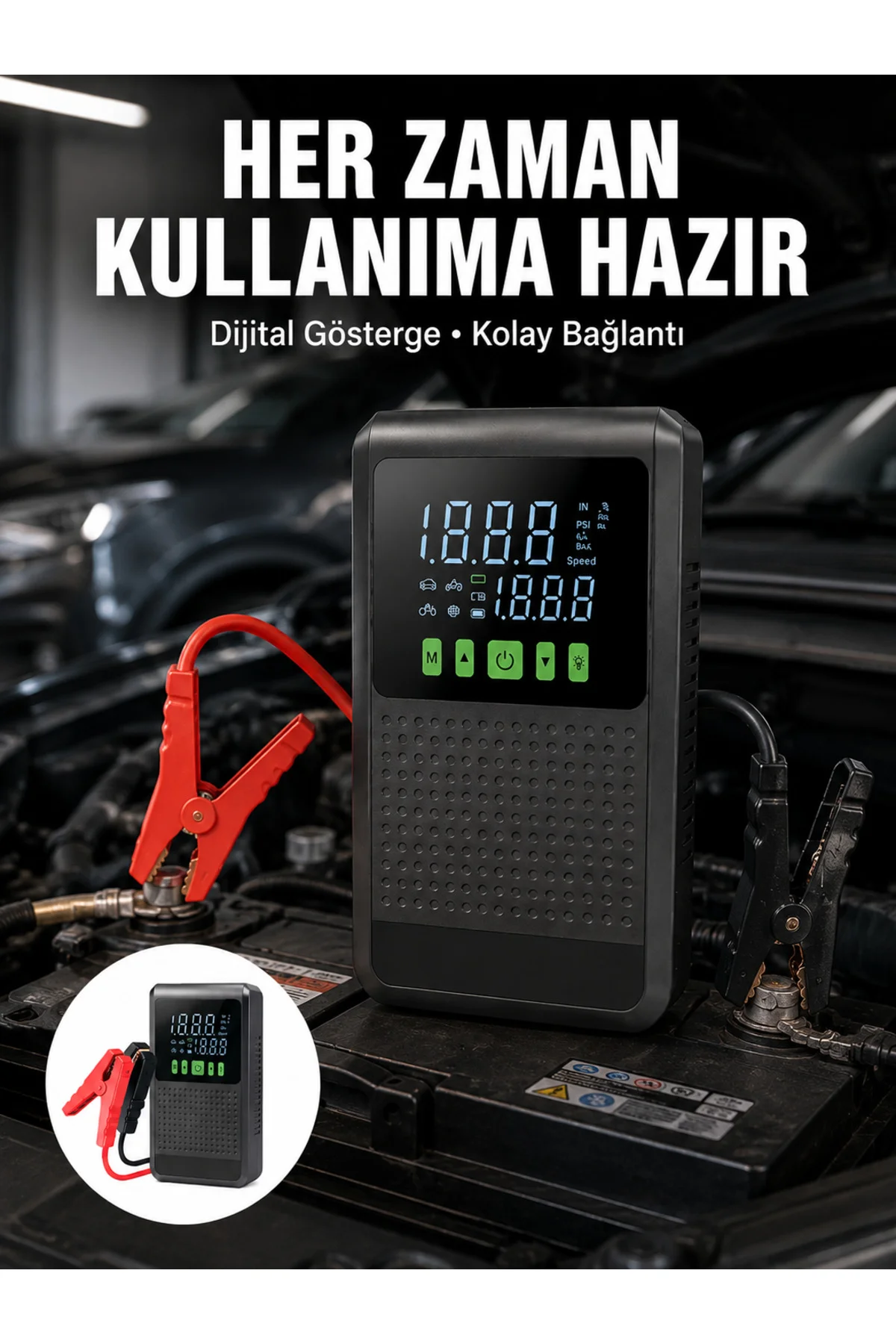 Taşınabilir Araç Akü Şarj Takviye Cihazı 150 Psi Dijital Kompresör Yeni Nesil Taşınabilir Araç Akü Şarj Takviye Cihazı 150 Psi Dijital Kompresör Yeni Nesil
