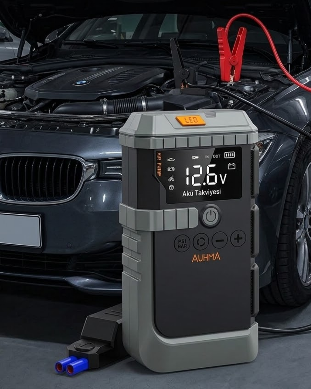 Taşınabilir Araç Çalıştırma Jump Starter Hava Pompası Dijital Bas