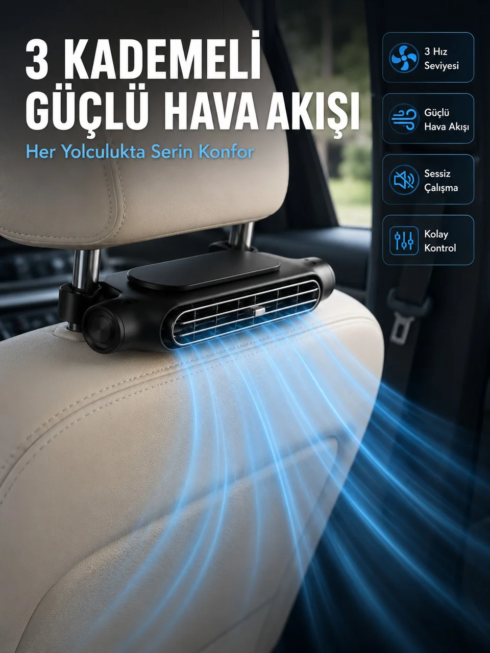 Taşınabilir Araç Koltuk Fanı Sessiz Çalışan Usb Şarjlı Boyun Soğutucu - Lisinya