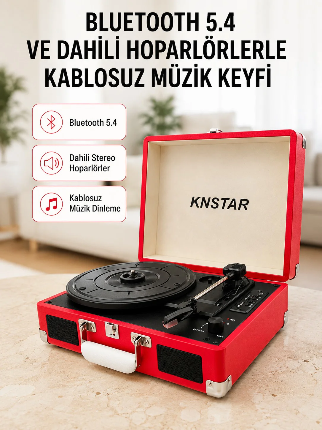 Taşınabilir Bavul Tipi Pikap Bluetooth Özellikli Dahili Hoparlörlü USB ve SD Kart Destekli Kırmızı Fiyatı, Yorumları ve Özellikleri