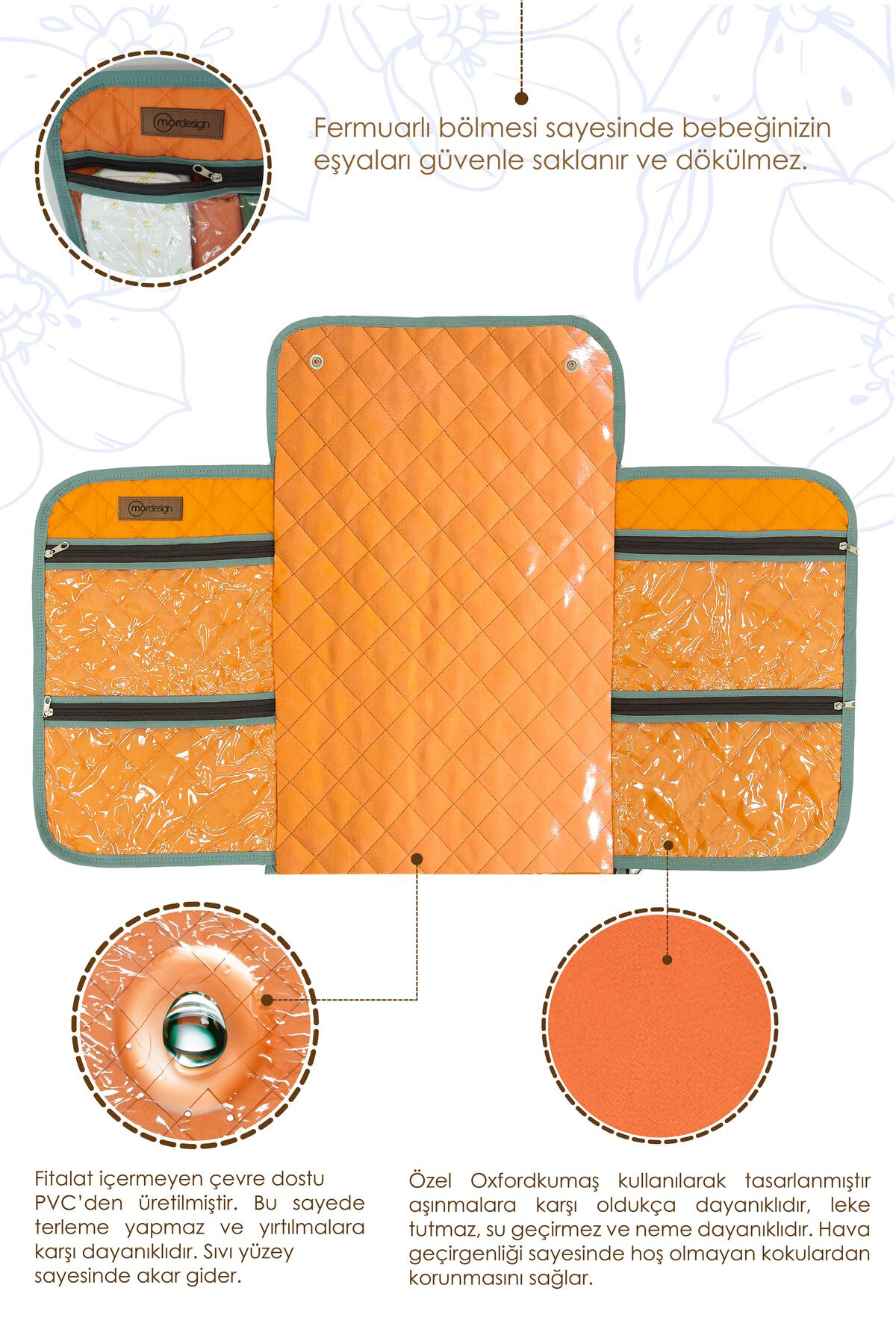 Mordesign Taşınabilir Bebek Alt Değiştirme Pedi,Çok Cepli Alt Açma,Su Geçir