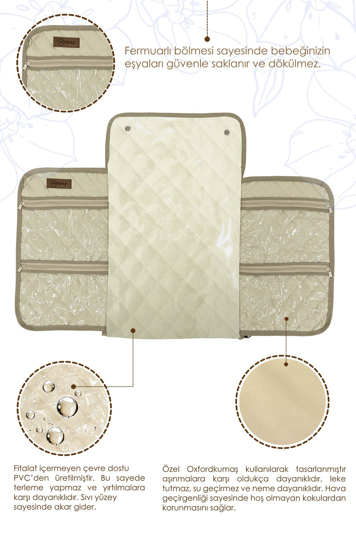 Mordesign Taşınabilir Bebek Alt Değiştirme Pedi, Çok Cepli Alt Açma, Su Geç Mordesign Taşınabilir Bebek Alt Değiştirme Pedi, Çok Cepli Alt Açma, Su Geç