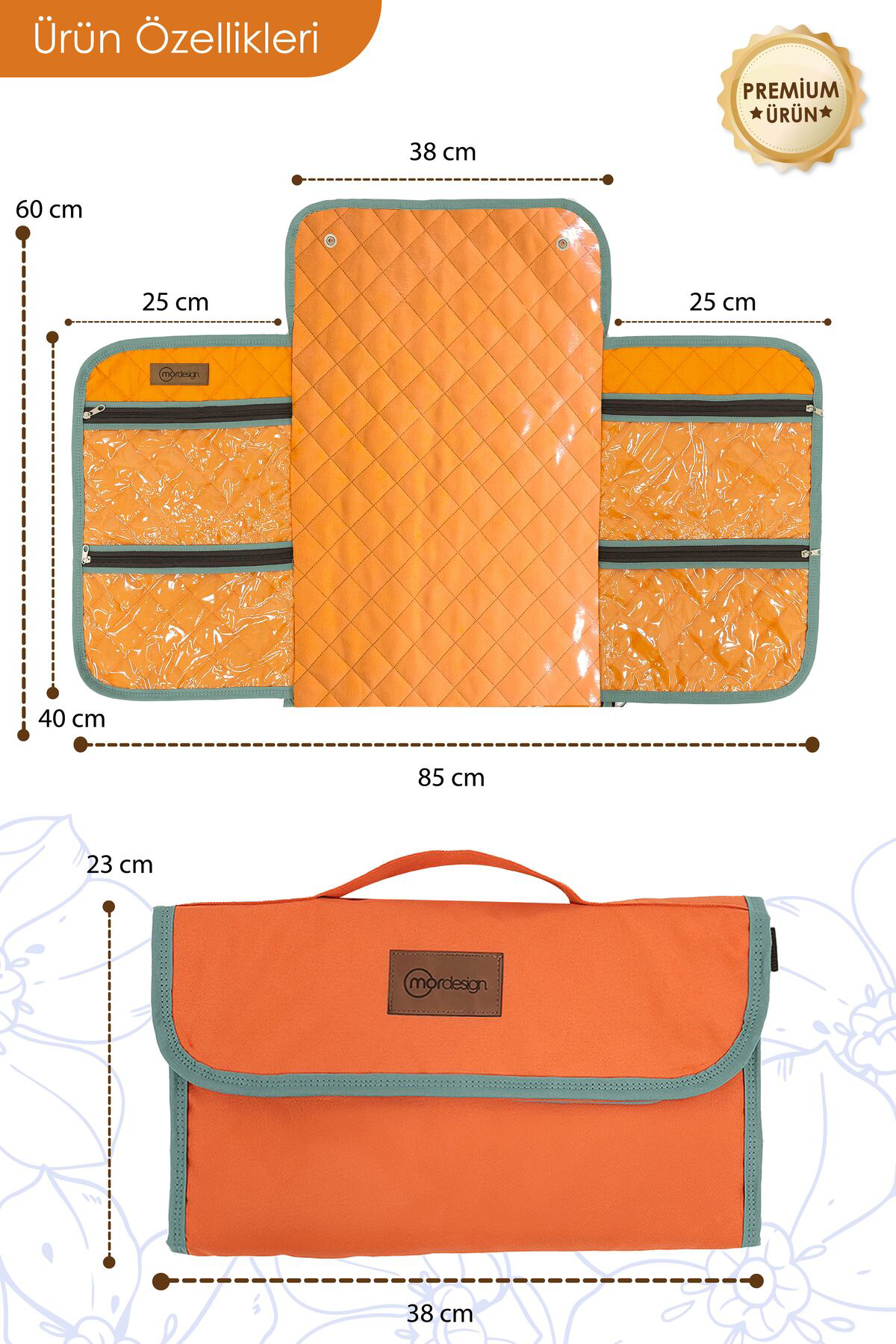 Mordesign Taşınabilir Bebek Alt Değiştirme Pedi,Çok Cepli Alt Açma,Su Geçir