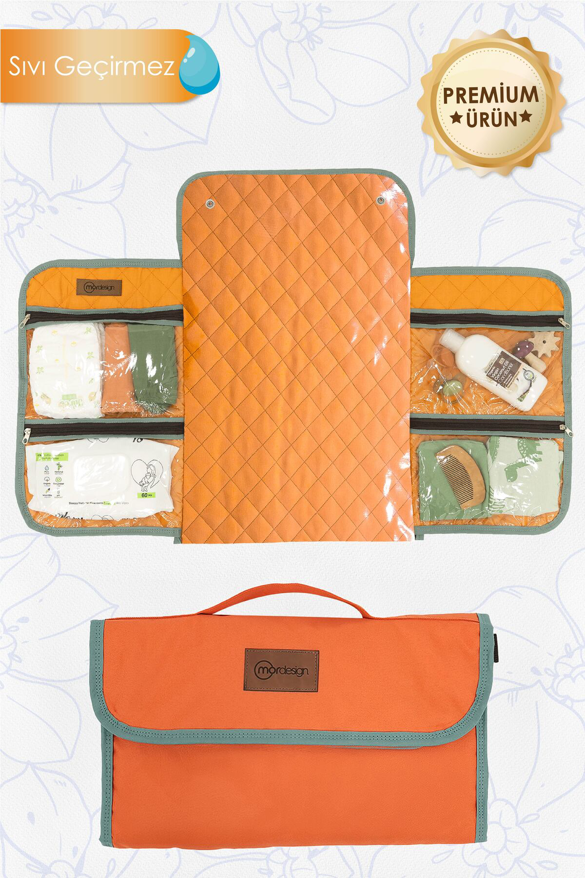 Mordesign Taşınabilir Bebek Alt Değiştirme Pedi,Çok Cepli Alt Açma,Su Geçir