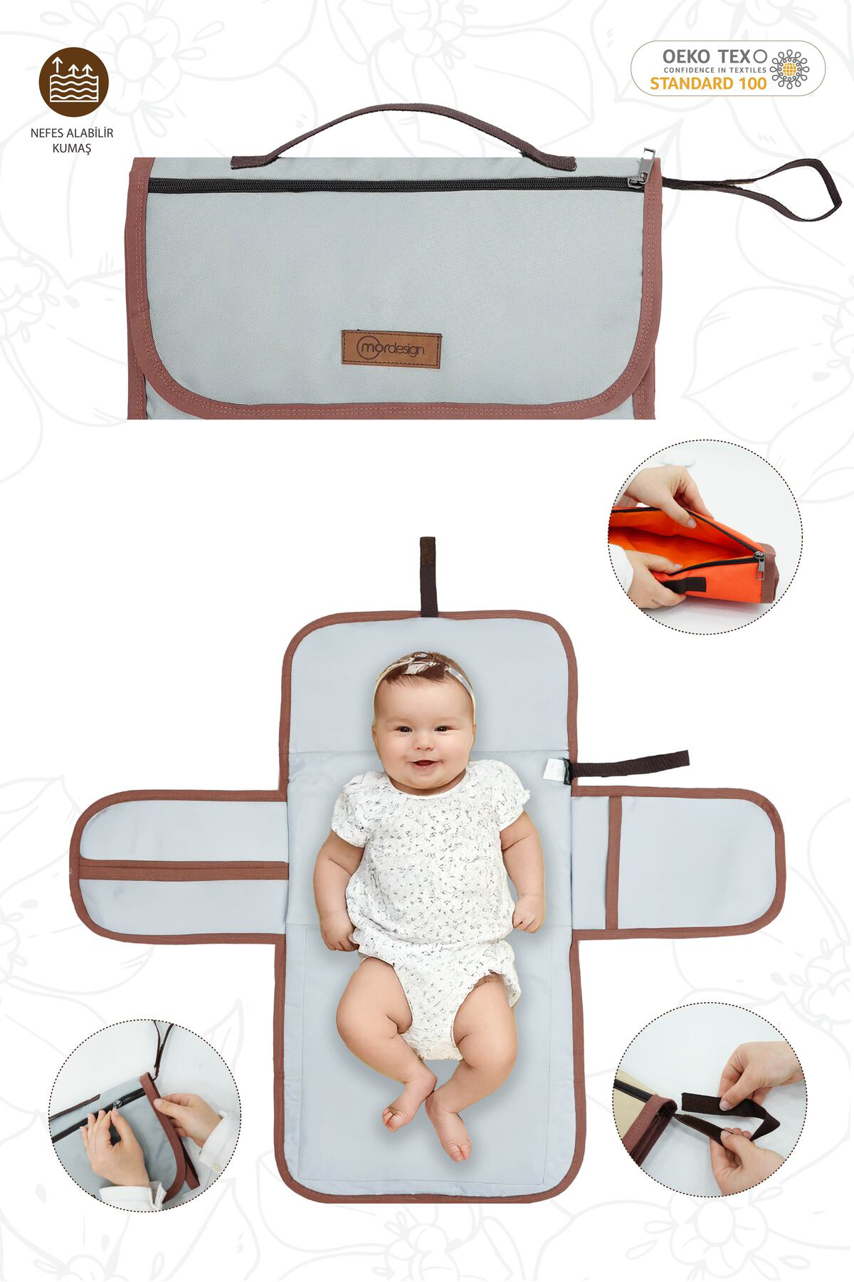 Mordesign Taşinabilir Bebek Alt Değiştirme Minderi,Cepli Alt Açma Pedi, Su