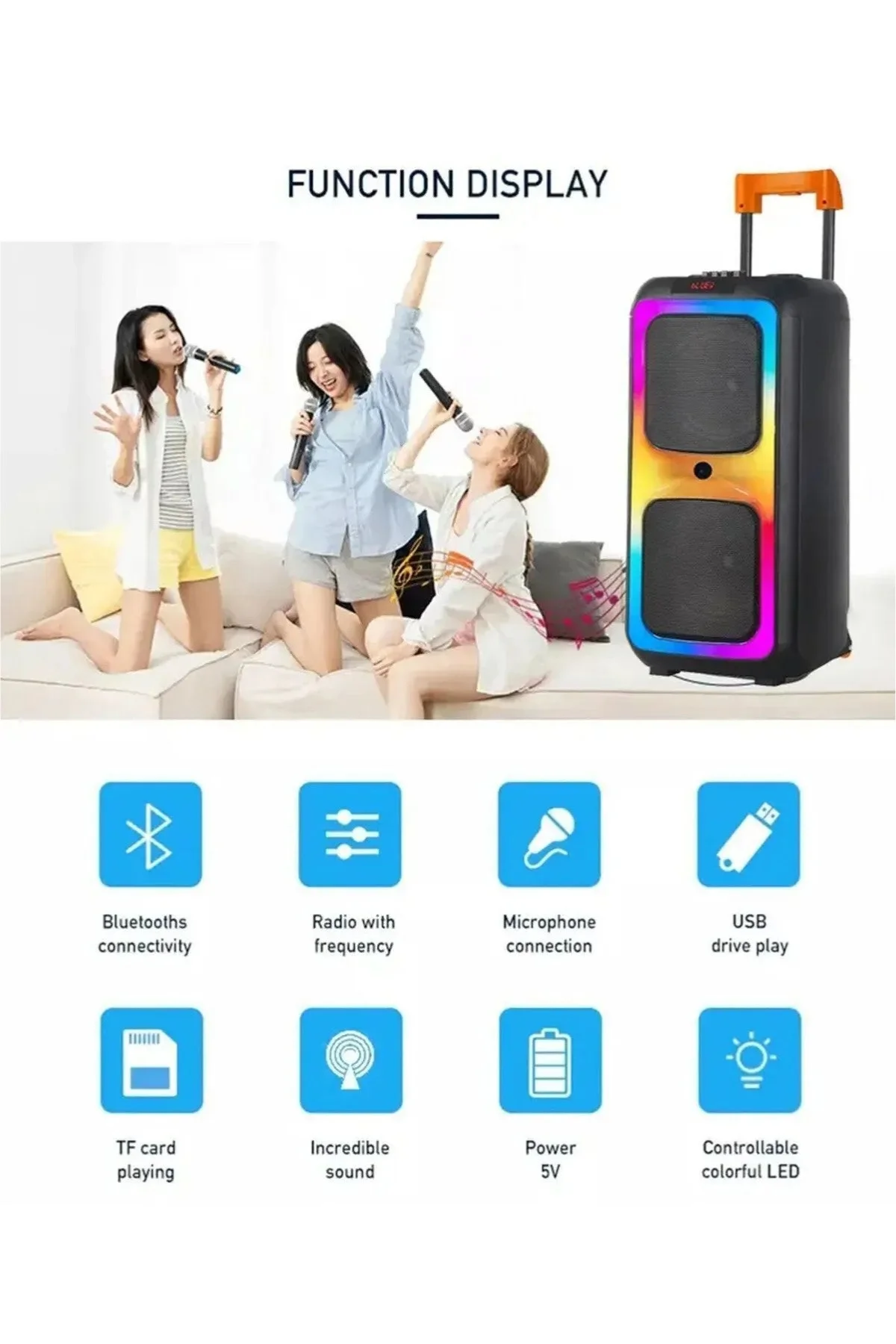 Taşınabilir Bluetooth Hoparlör - Renkli Işıklı, Suya Dayanıklı ve Çoklu Bağlantı Özellikli