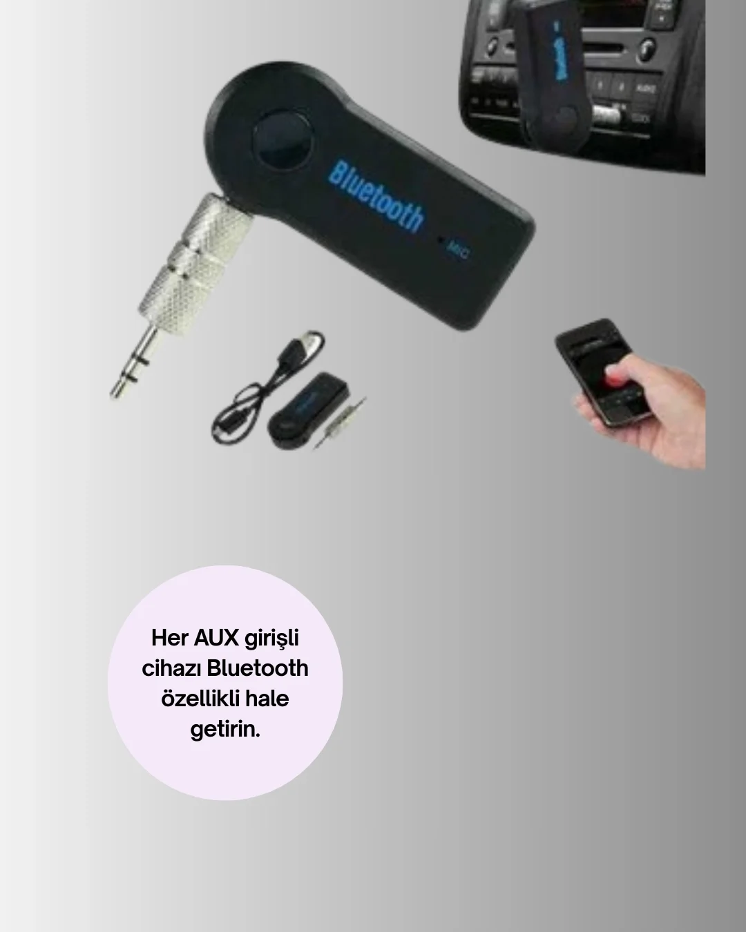 Taşınabilir Bluetooth AUX Araç Müzik ve Konuşma Kiti