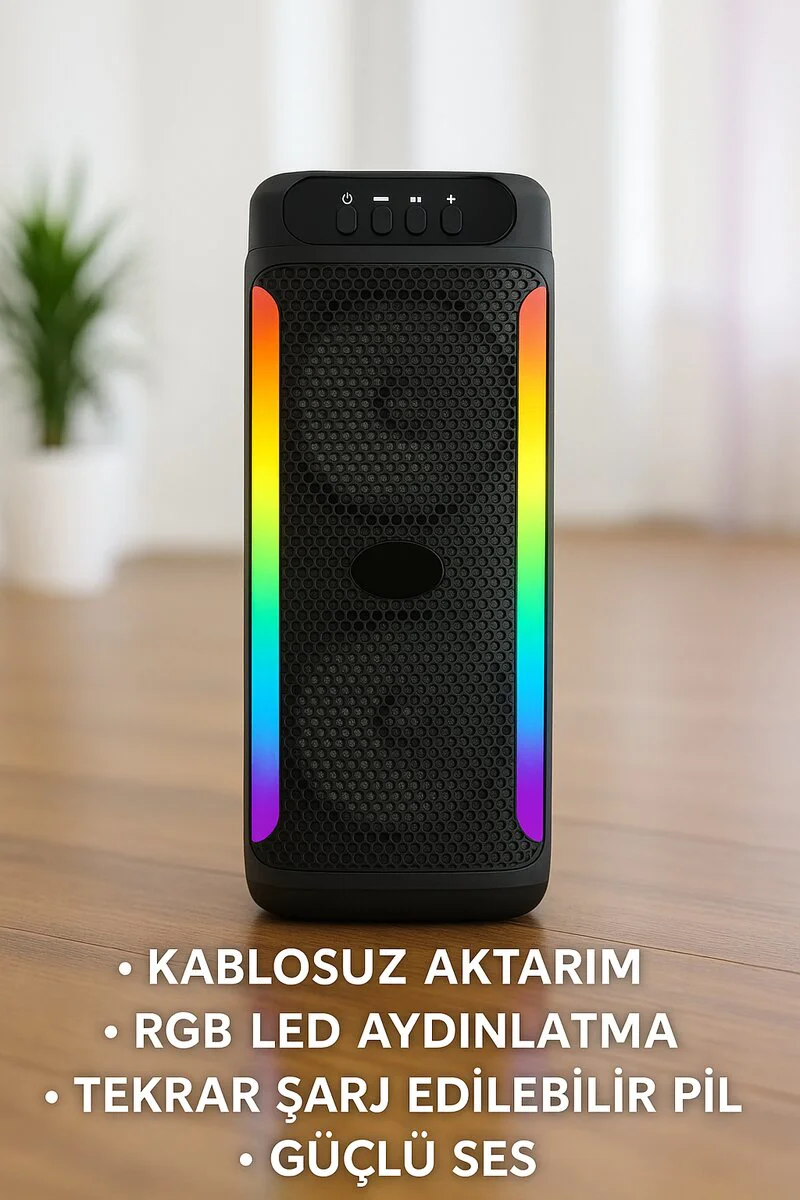 Taşınabilir Bluetooth Hoparlör 4 Inç RGB Işıklı Karaoke & FM Radyo Özellikli
