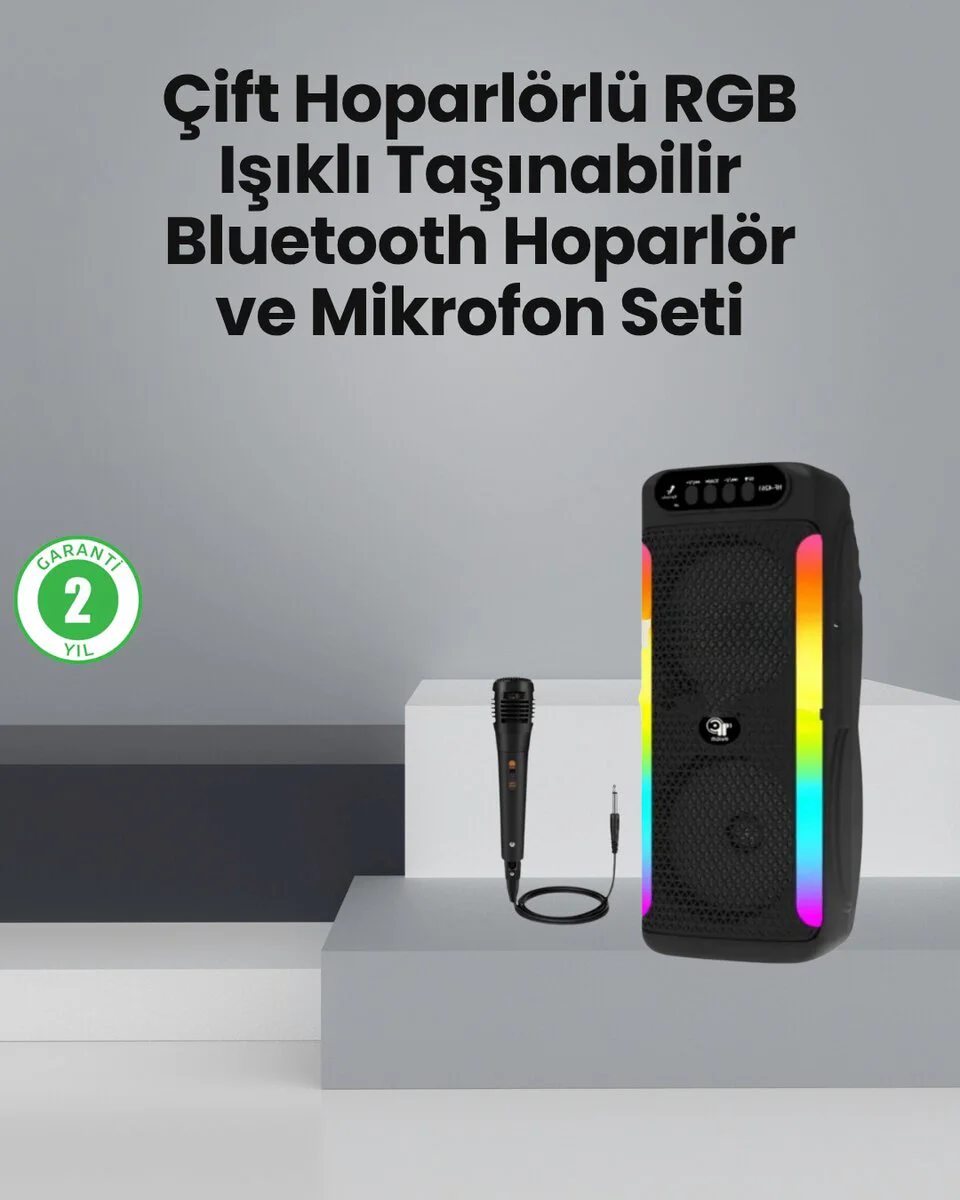 Taşınabilir Bluetooth Hoparlör 4 Inç RGB Işıklı Karaoke & FM Radyo Özellikli