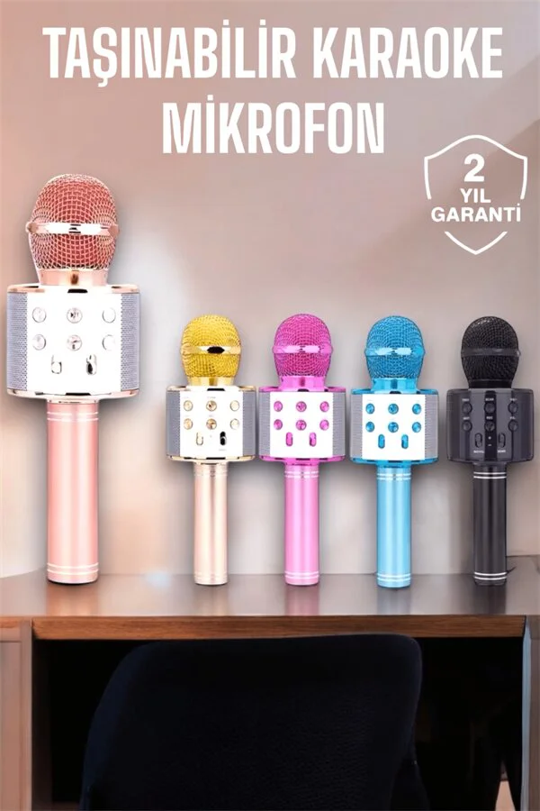 Taşınabilir Bluetooth Karaoke Mikrofon - Hafıza Kart Girişli, Kablosuz Parti Ses Çözümü