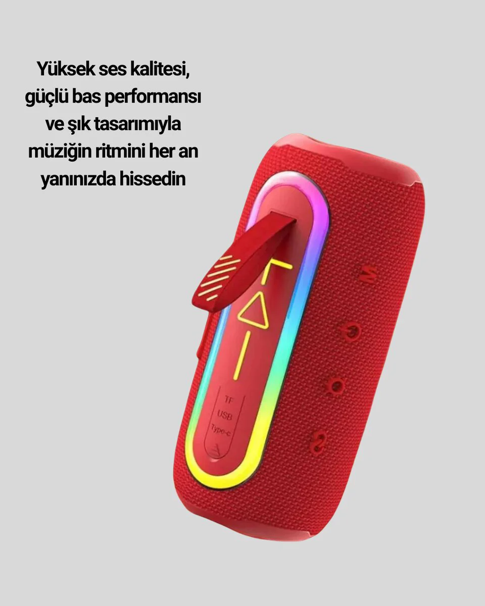 Taşınabilir Bluetooth Hoparlör Kırmızı - IP67 Su Geçirmez Kablosuz Ses