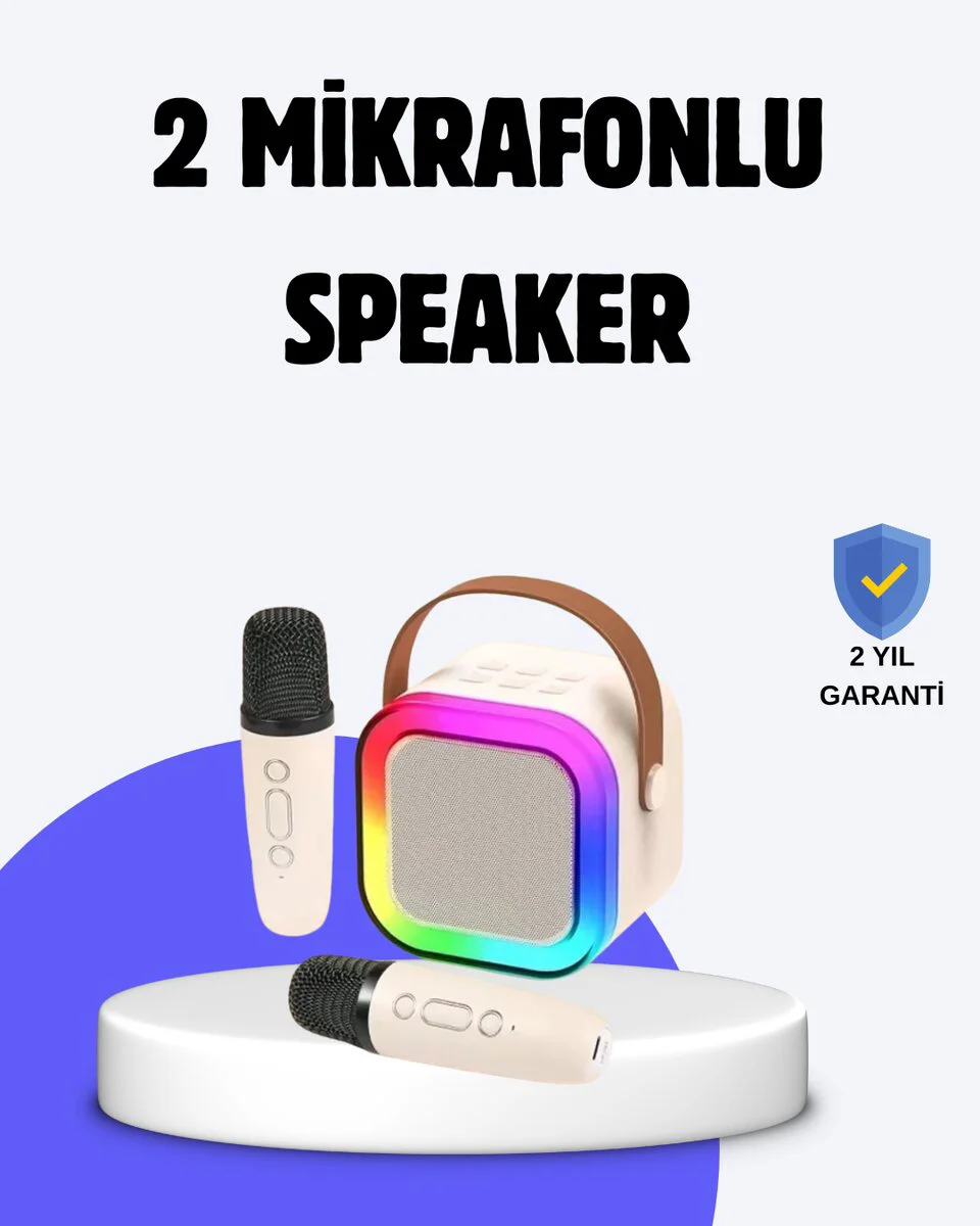 Taşınabilir Bluetooth Karaoke Hoparlör – 2400 mAh Batarya | Kablosuz Mikrofonlu Parti Ses Sistemi
