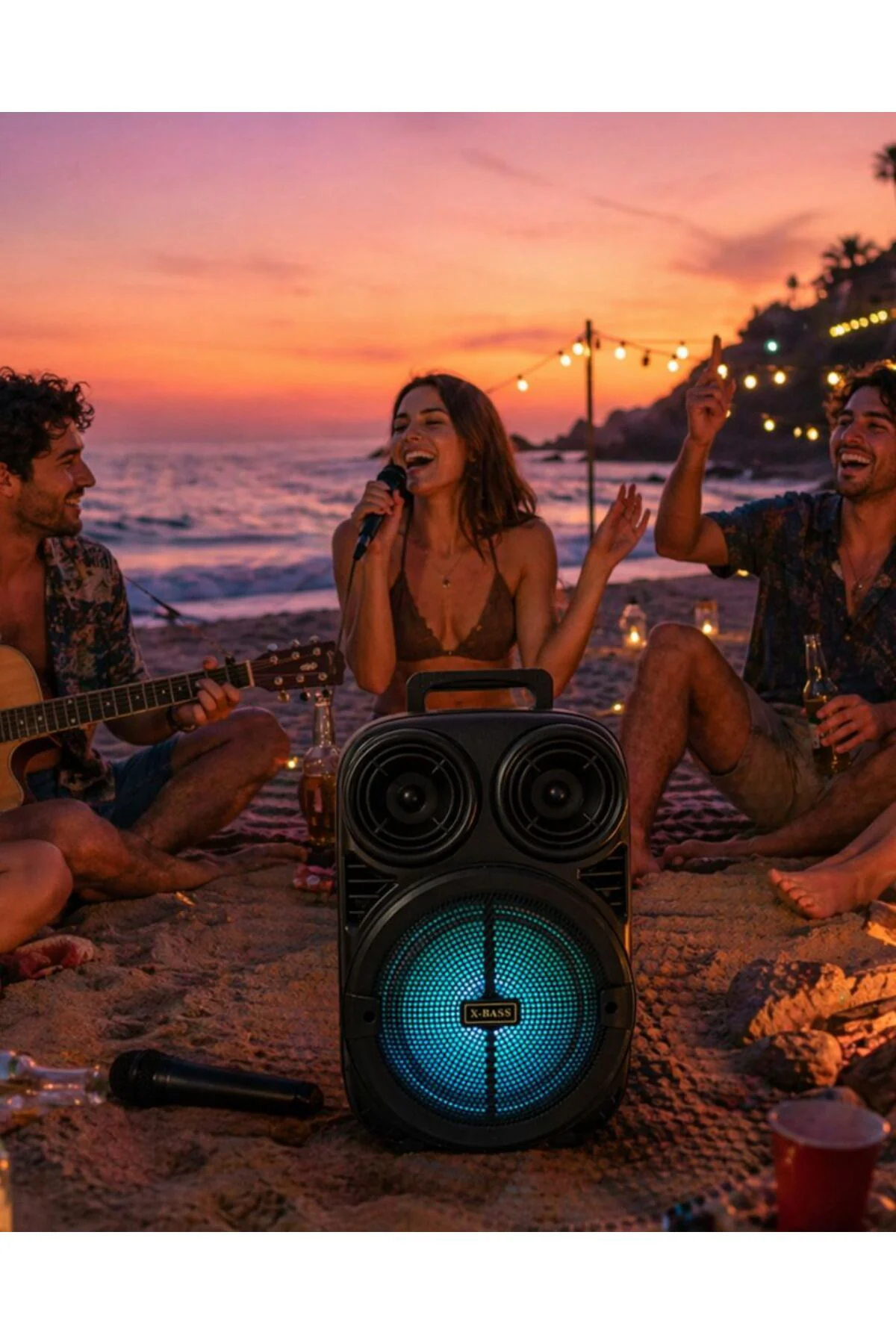 Taşınabilir Bluetooth Speaker Mikrofonlu Karaoke Hoparlör RGB Işıklı 6.5 İnç Güçlü Ses