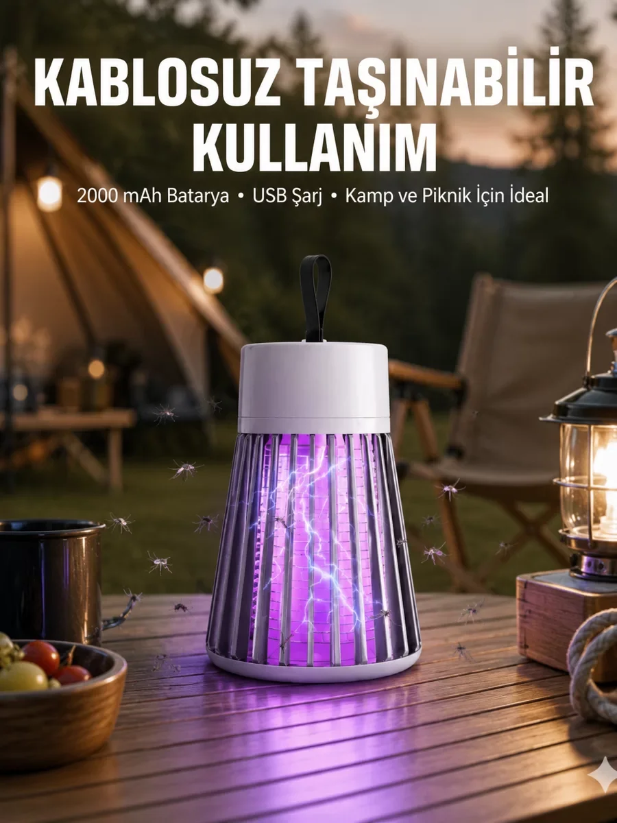Taşınabilir Böcek Kovucu 2000mAh - Sessiz Elektrikli Böcek Öldürücü ve Kamp Lambası
