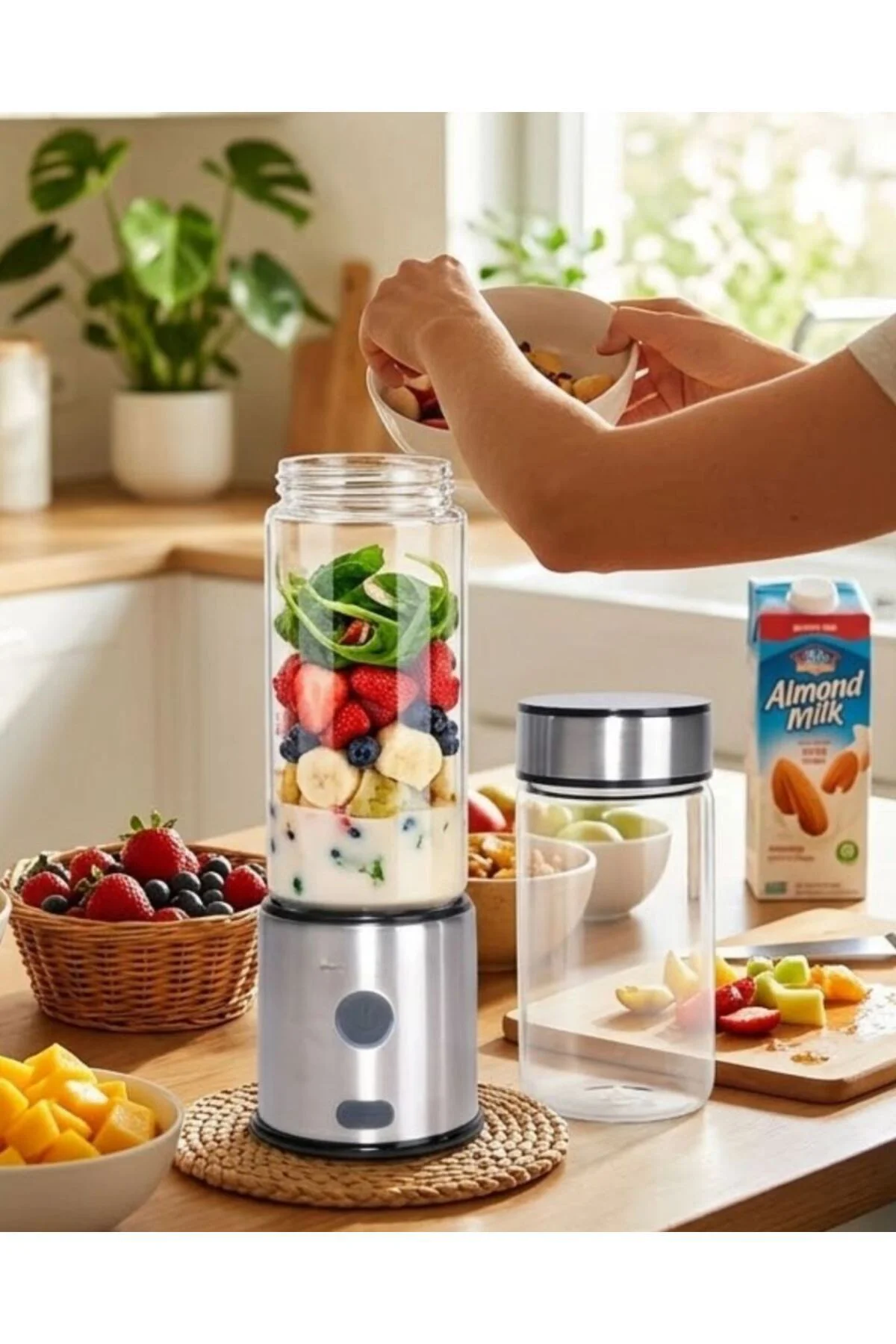 Taşınabilir Cam Blender 450 Ml 350 Ml Çift Hazneli Smoothie Blend