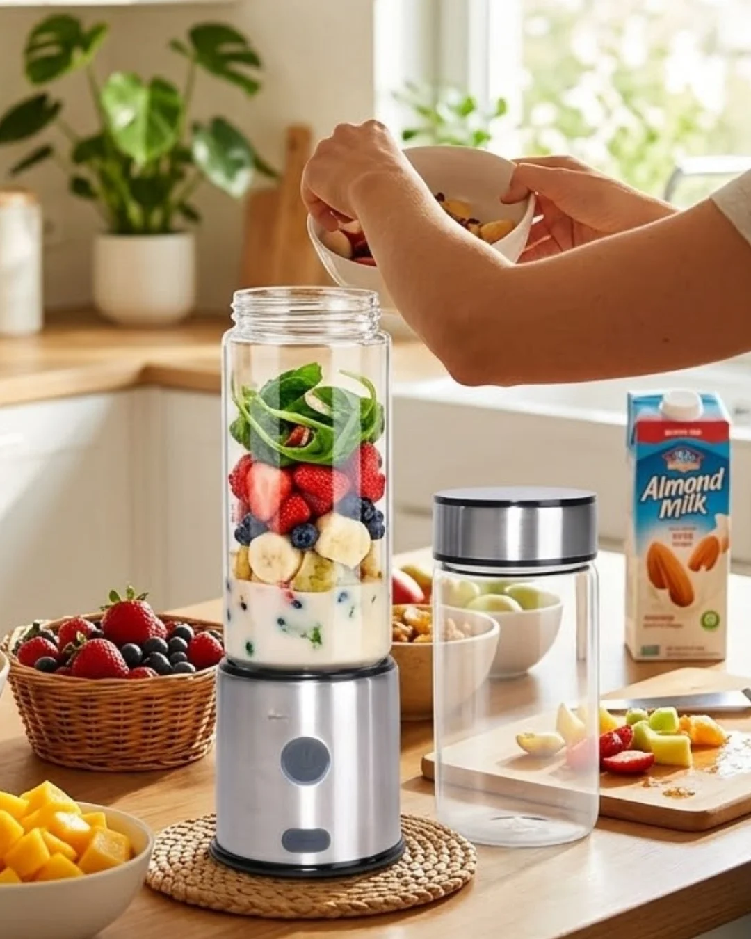 Taşınabilir Cam Blender 450 ml 350 ml Çift Hazneli Smoothie Blender