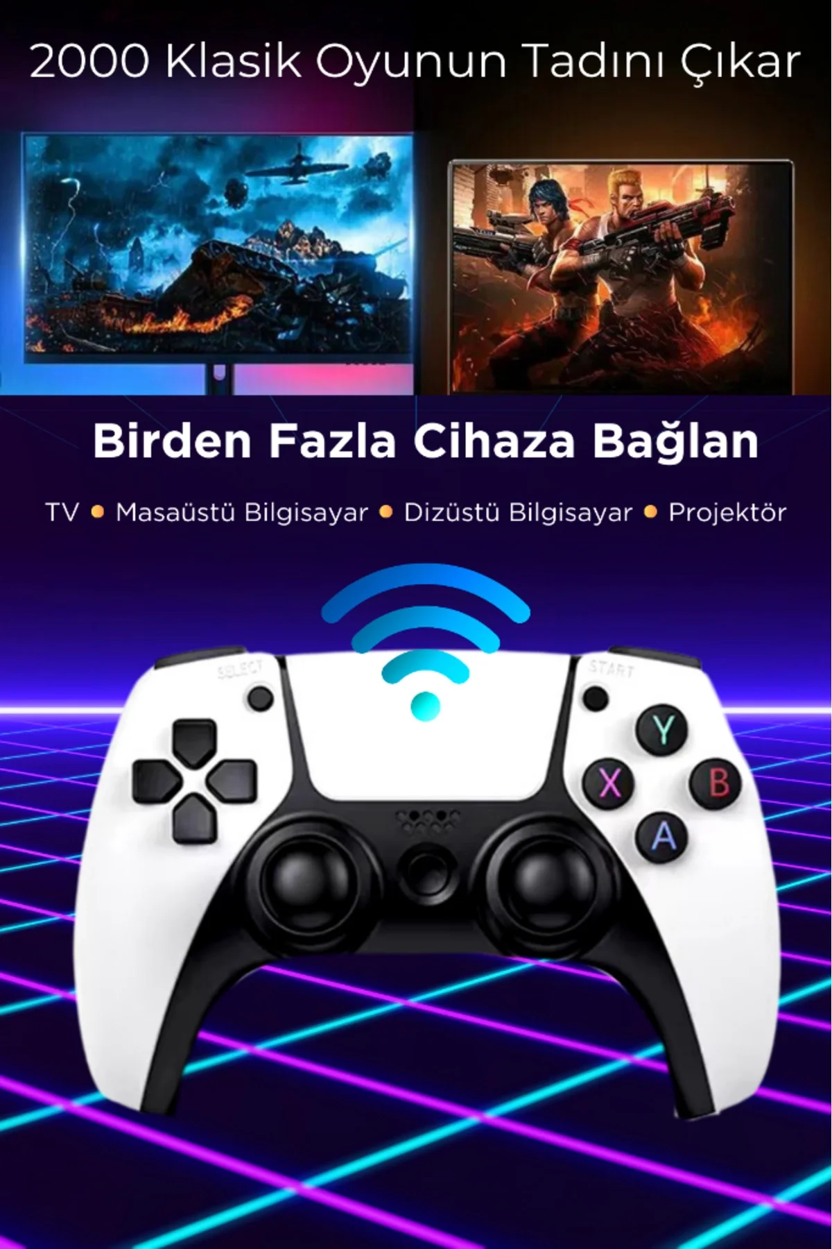 Taşınabilir Çift Kollu 30.000 Oyunlu Kablosuz Oyun Konsolu, 2.4GHz Bağlantılı Beyaz Retro Gamepad