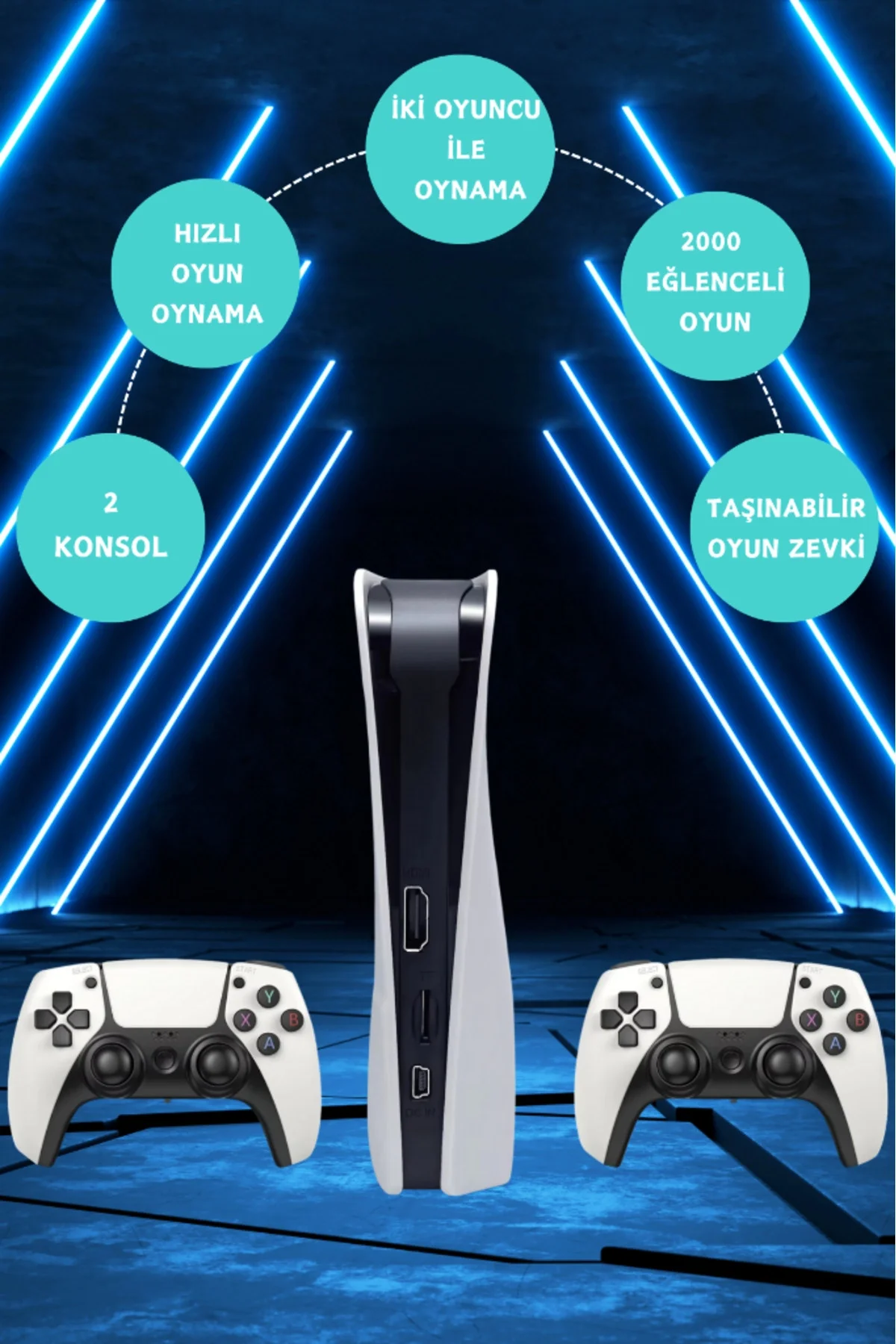 Taşınabilir Çift Kollu 30.000 Oyunlu Kablosuz Oyun Konsolu, 2.4GHz Bağlantılı Beyaz Retro Gamepad