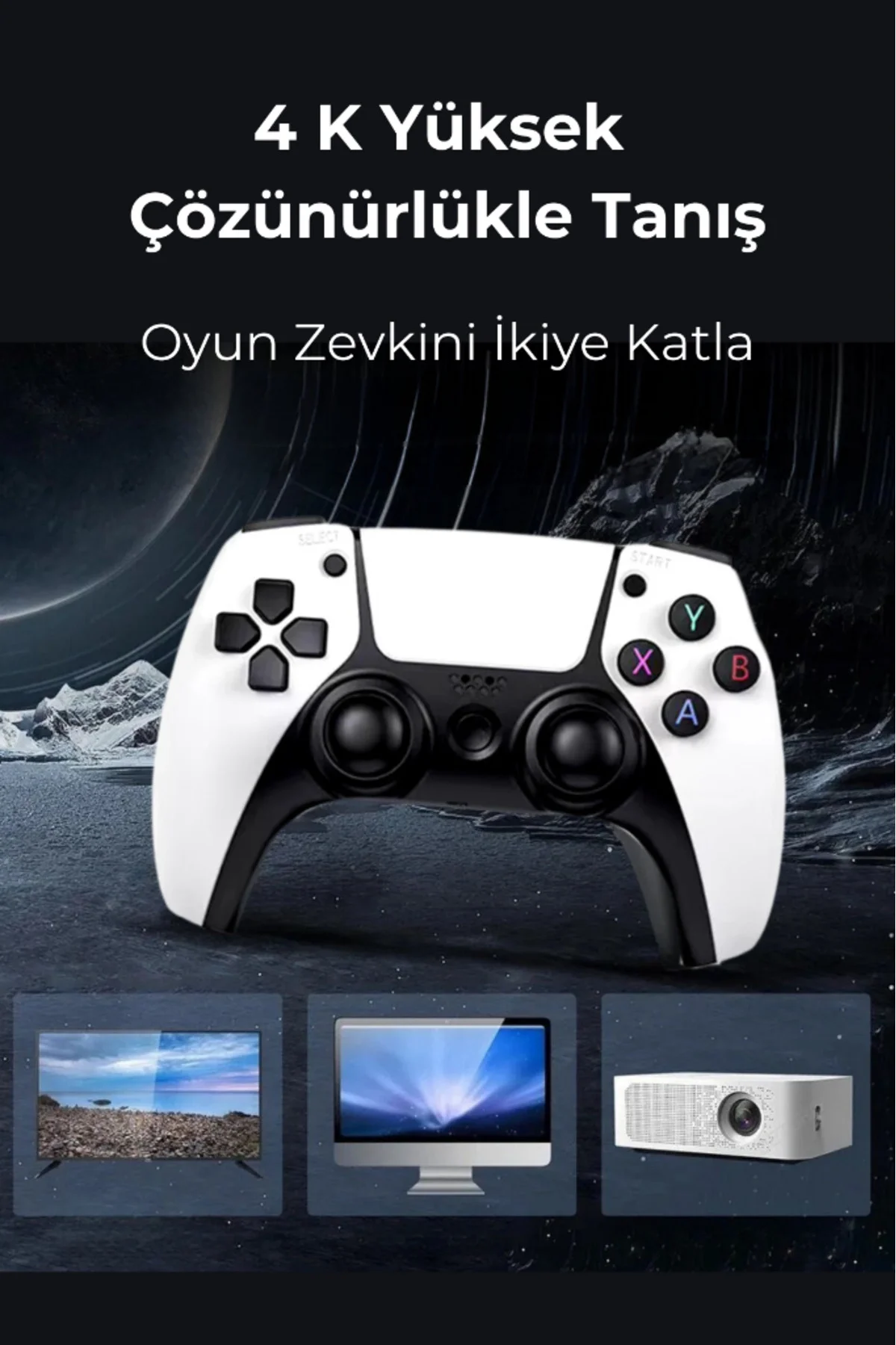 Taşınabilir Çift Kollu 30.000 Oyunlu Kablosuz Oyun Konsolu, 2.4GHz Bağlantılı Beyaz Retro Gamepad