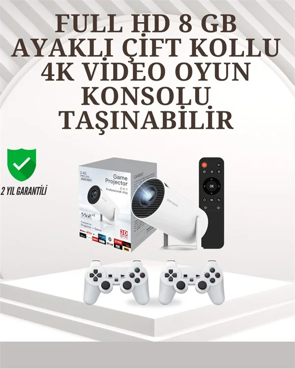 Taşınabilir Çok Fonksiyonlu Projeksiyon – 4K, Wi‑Fi 6, Bluetooth 5.0, Oyun, Netflix ve Eğitim